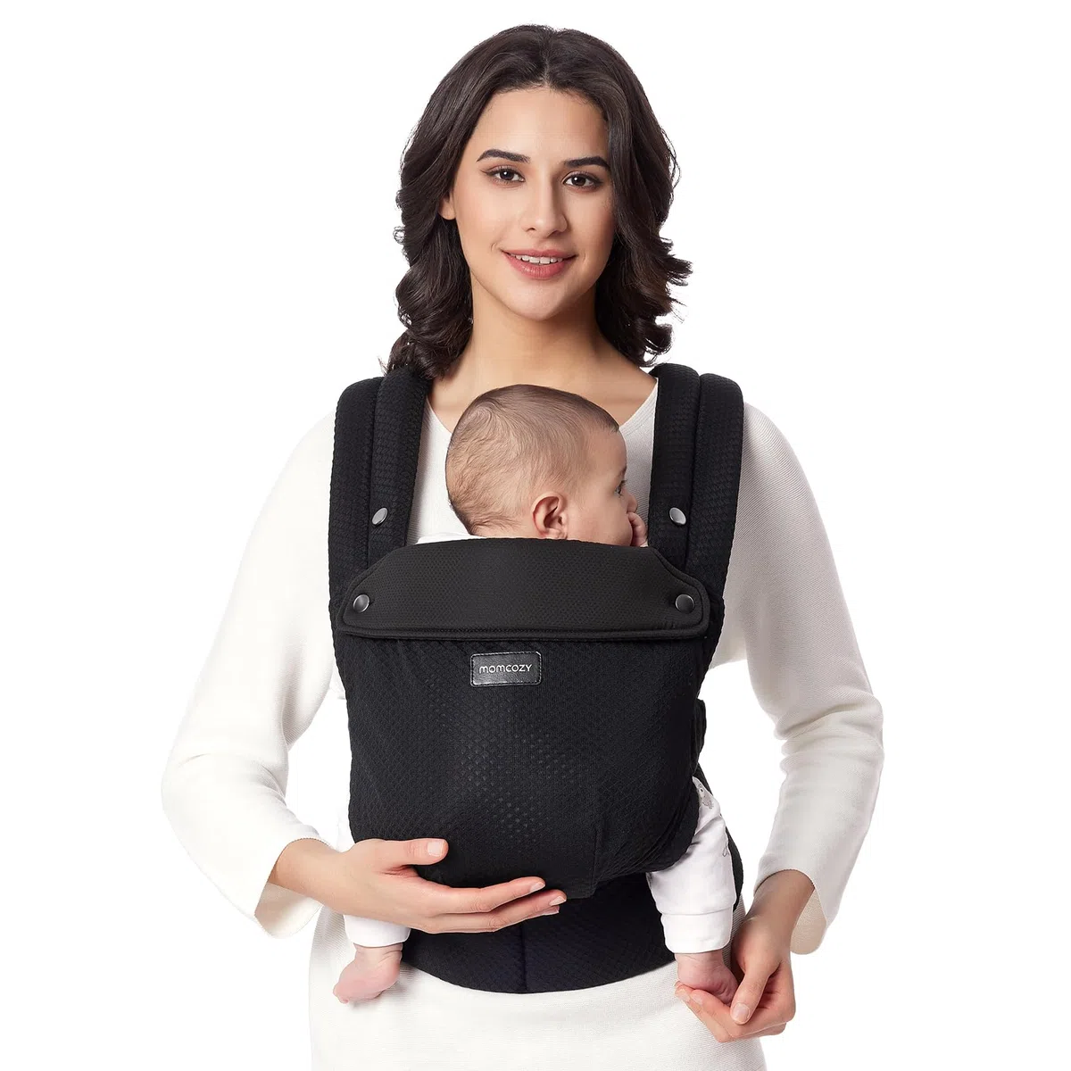 Momcozy Portabebés de Malla Transpirable, Ergonómico y Ligero, para Bebés de 3,2 a 20kg con Soporte Lumbar Mejorado, Comodidad Todo el Día para Crianza con Manos Libres, Air Mesh-Negro