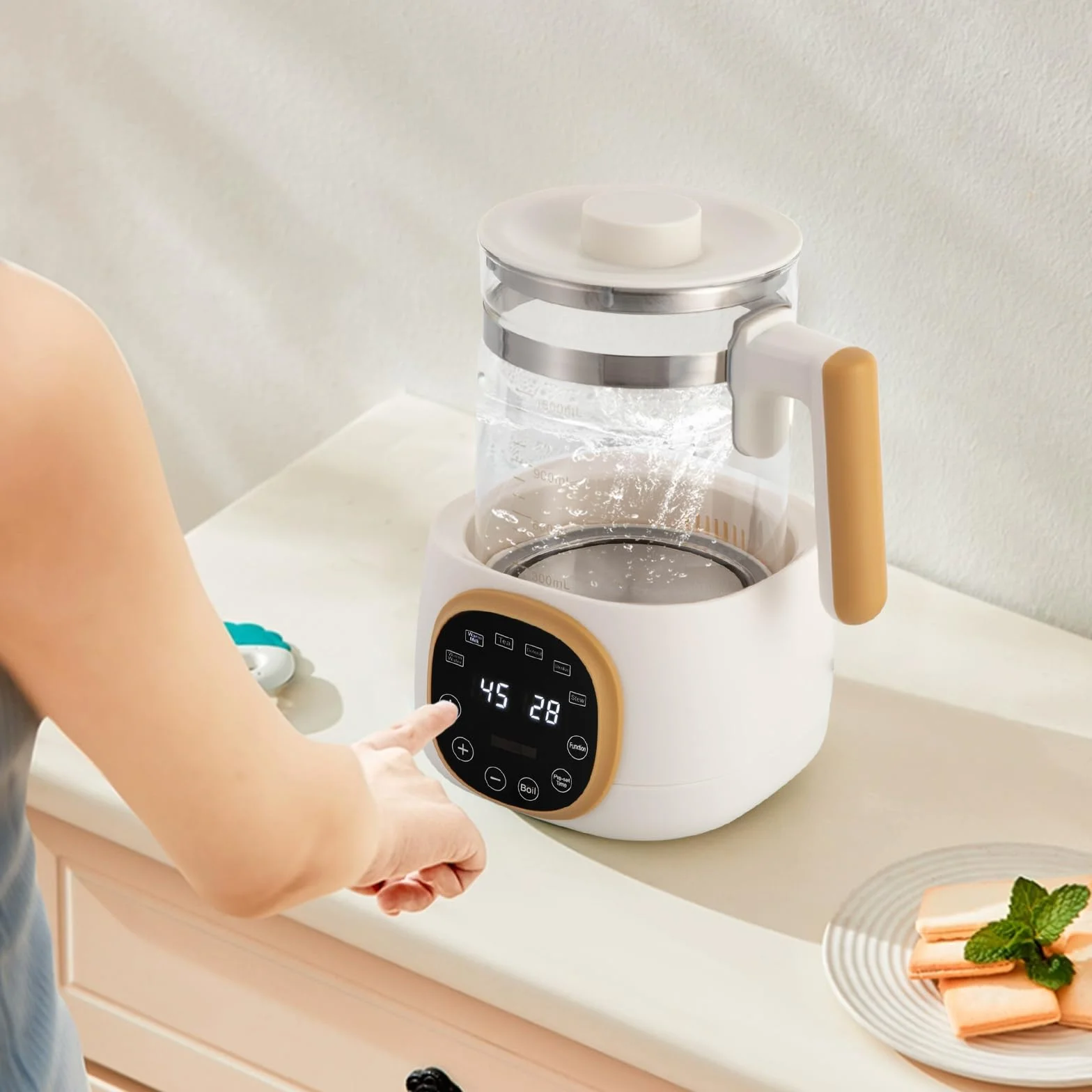 Hervidor de agua con ajuste de temperatura, calentador de biberones para bebés con indicadores digitales LED, 72 horas, mantiene caliente los alimentos para bebés, 600 W, 1,3 L