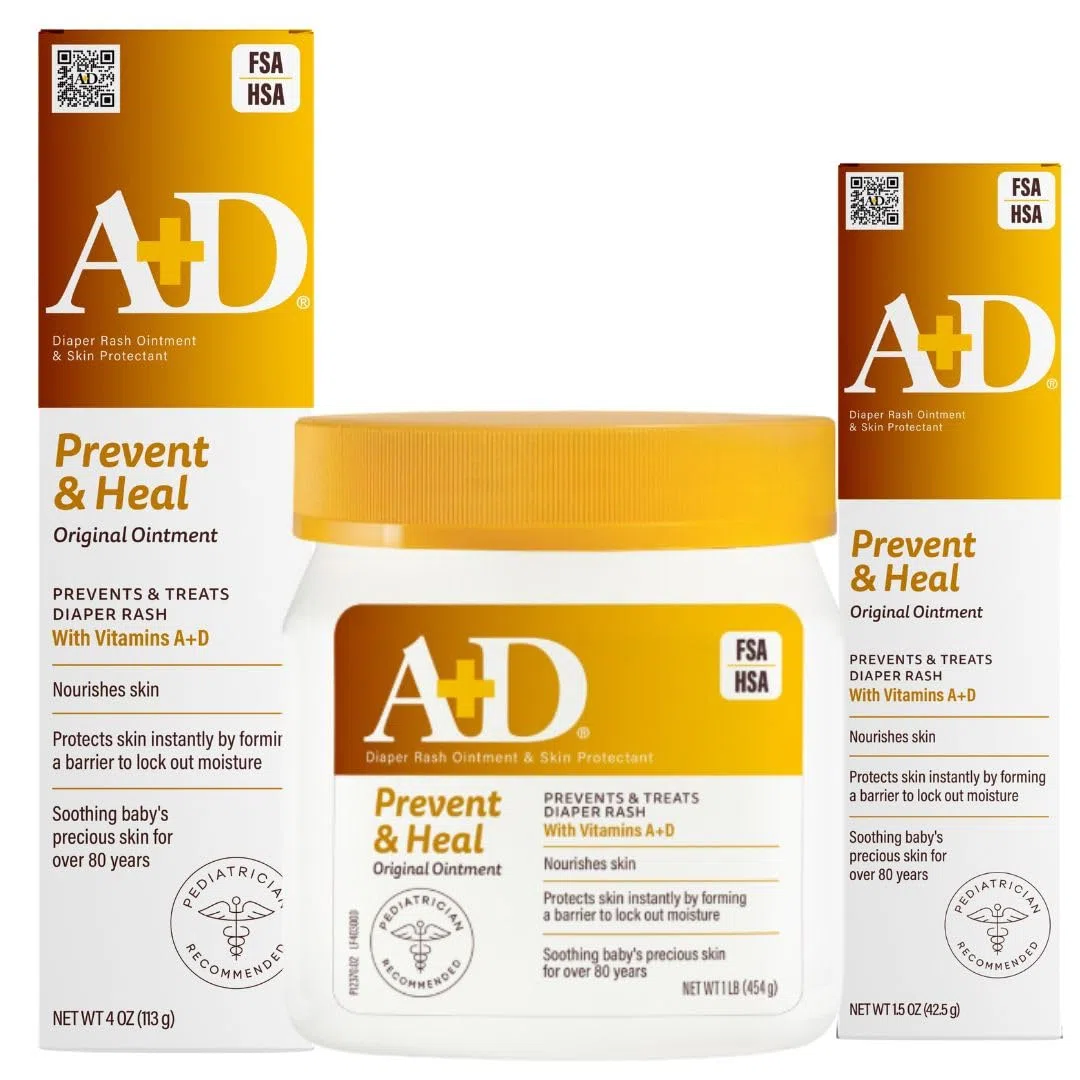 A+D Original Nappy Rash Ungüento, previene y cura la erupción del pañal, hidrata y cura la piel seca con vitaminas A&D, paquete Home & Go, tarro de 16 onzas, tubo de 4 onzas, tubo de 1.5 onzas