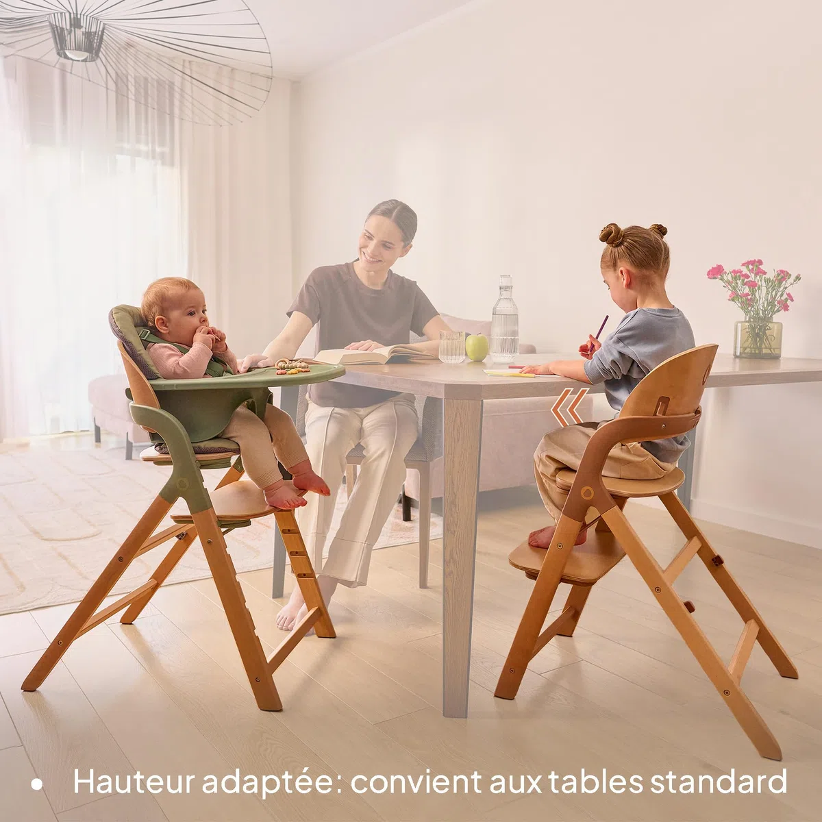 LIONELO Megan – Trona evolutiva de madera para bebé, crece con el niño desde 6 meses hasta 110 kg, reposapiés regulable, arnés 5 puntos, cojín lavable, fácil de limpiar