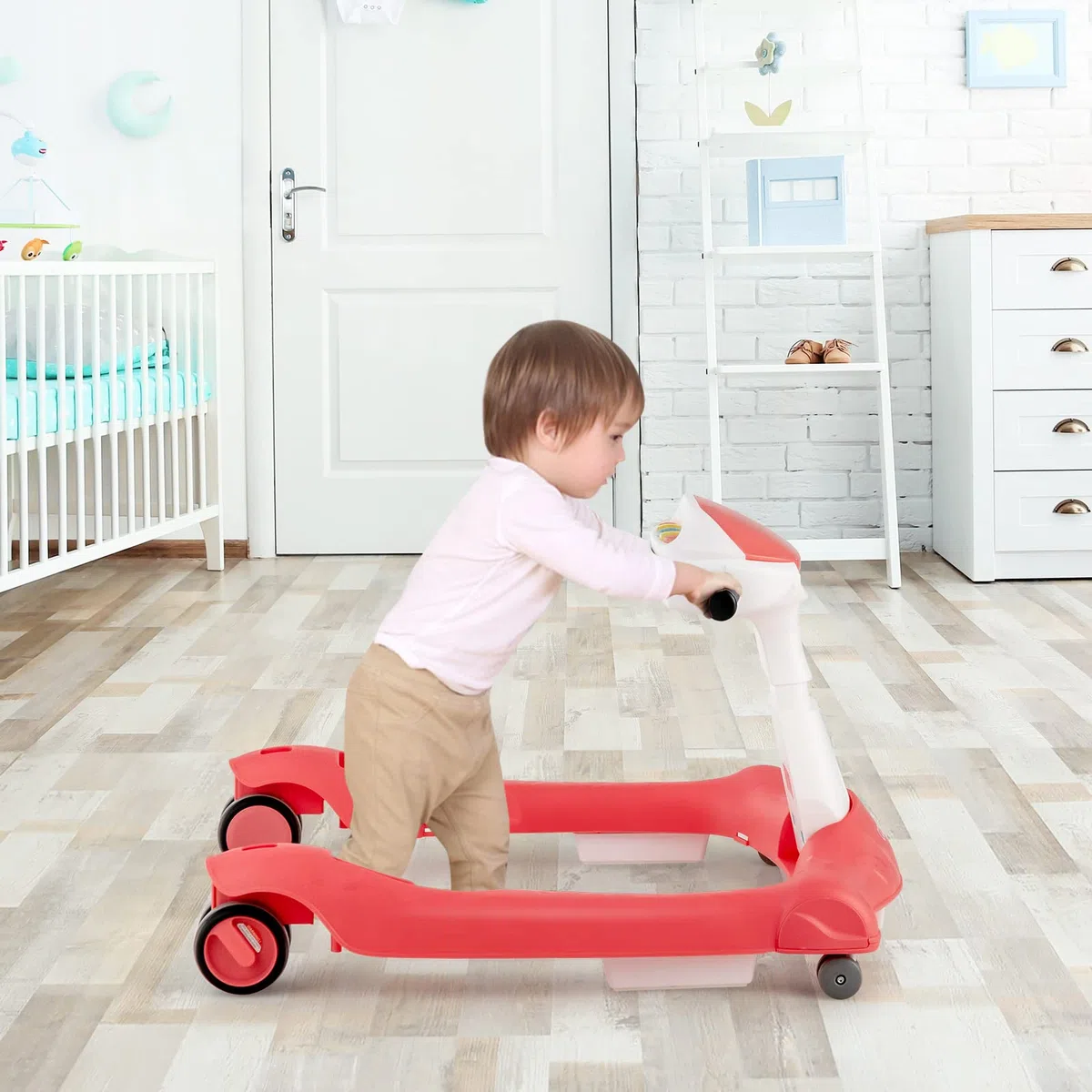 LIFEZEAL Andador 2 en 1, Caminador Plegable con Altura Ajustable 50,5-54,5cm, Andador con Música y Luz para Bebés de 6-18 meses, Desmontaje con un solo toque (Naranja)