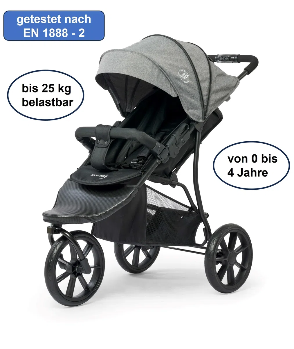 Carrito para niños de la marca Knorr-Baby, con tres ruedas y capota gris oscuro