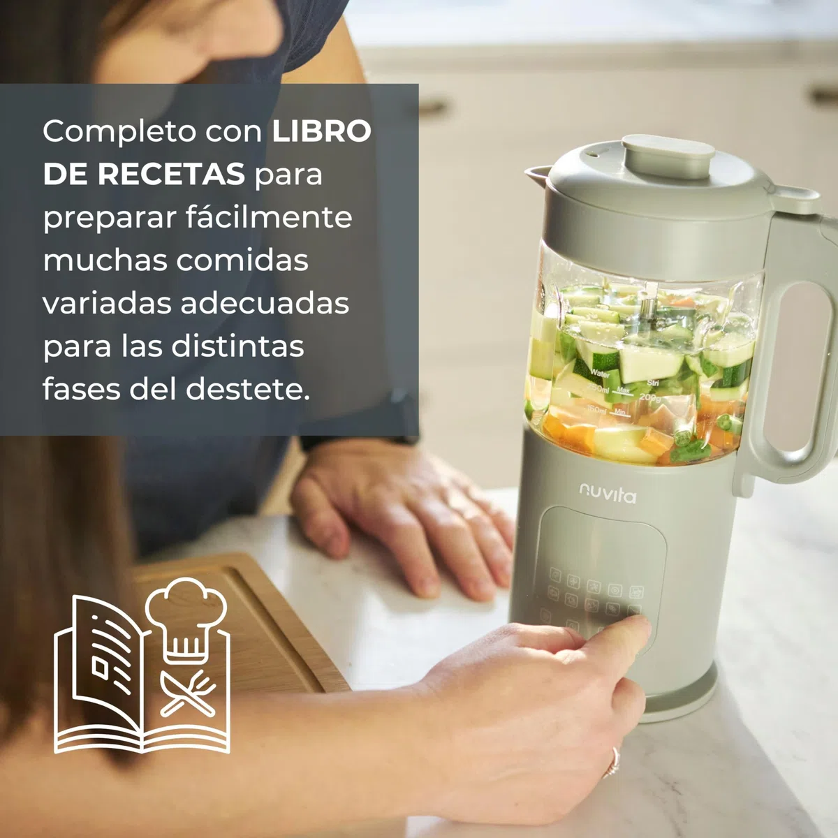 Nuvita Magic Pappa 7-en-1 Procesador de Alimentos para Bebés – Cocina al Vapor, Mezcla, Pica, Prepara Purés, Sopas, Batidos y Comida Homogeneizada con Función de Autolimpieza, Nuvita Chef App