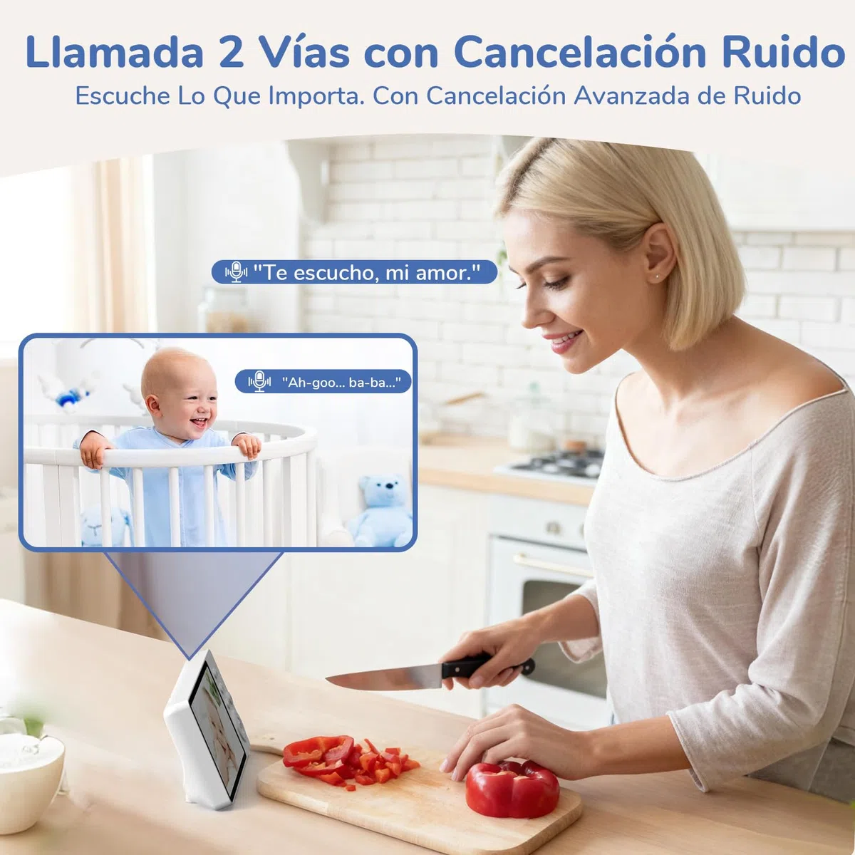 5" 1080p Camara Vigilancia Bebe con Pantalla IPS, Vigilabebes con Camara sin Wi-Fi, Vision Nocturna Infrarroja Invisible, Comunicacion Bidireccional, Modo VOX de Bajo Consumo y Zoom 3X