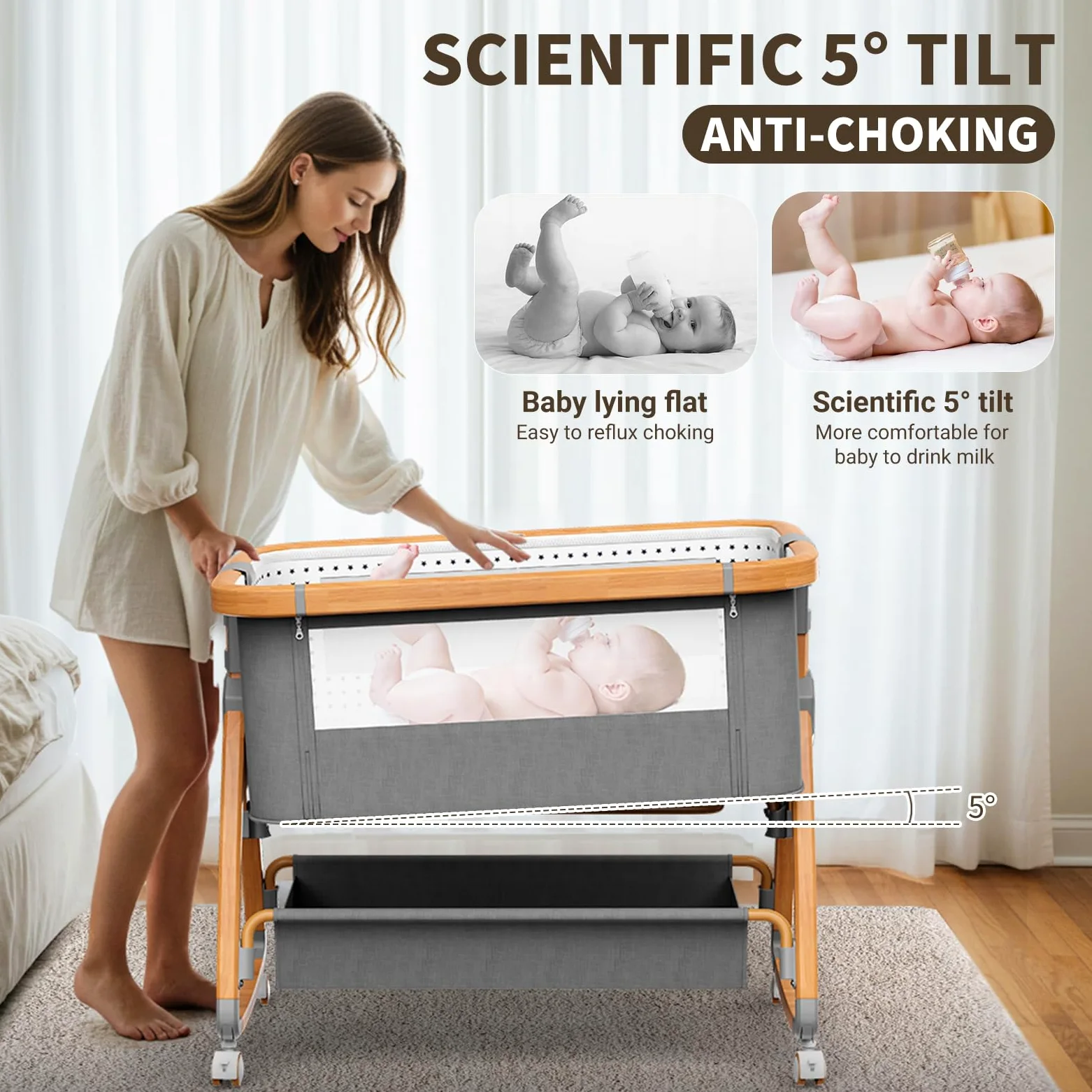 NIKYJM Cuna Bebe,3 en 1 Cuna Colecho Moises para Bebe Portatile 6 Velocità Regolabile in Altezza e Inclinazione con 4 Freni Sulle Ruote