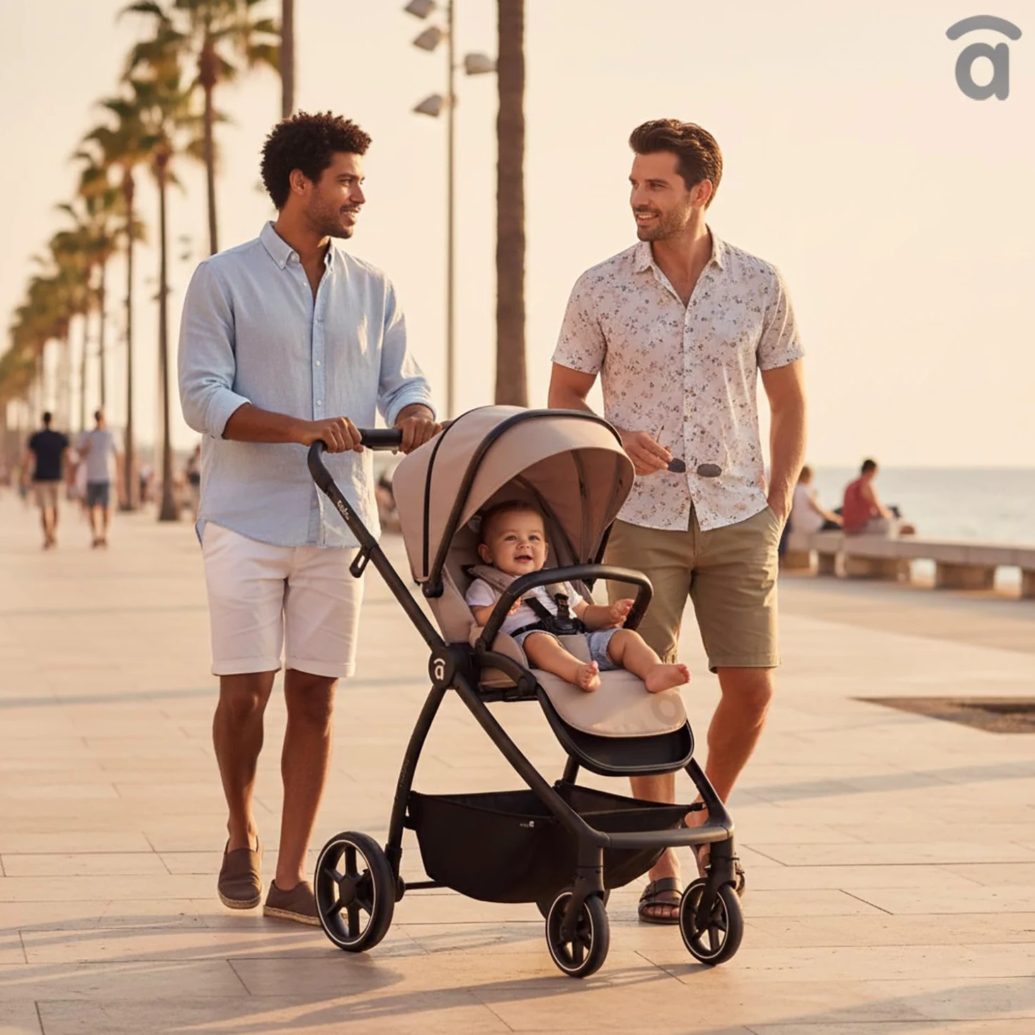 Asalvo DÚO RODAS Silla de Paseo, Carro Plegable Ultraligera y Compacta, Asa Trolley, Equipaje avión, Reclinable, Carro Bebe, Barra Seguridad, Arnés 5 Puntos, hasta 23kg, Beige