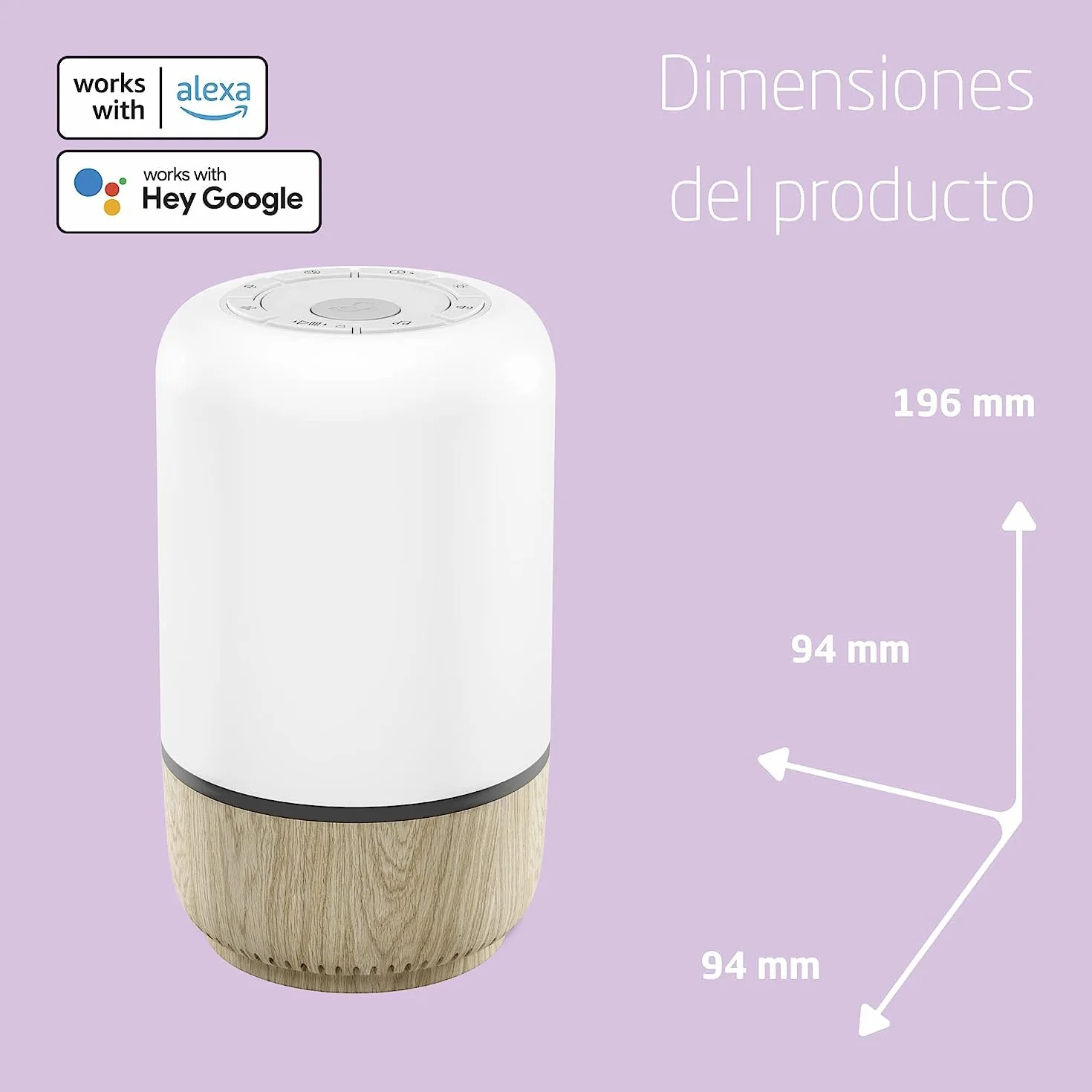 Maxi-Cosi Soothe Luz quitamiedos bebe, máquina de ruido blanco con 20 sonidos relajantes, luz nocturna inteligente, compatible con Alexa y Google Home