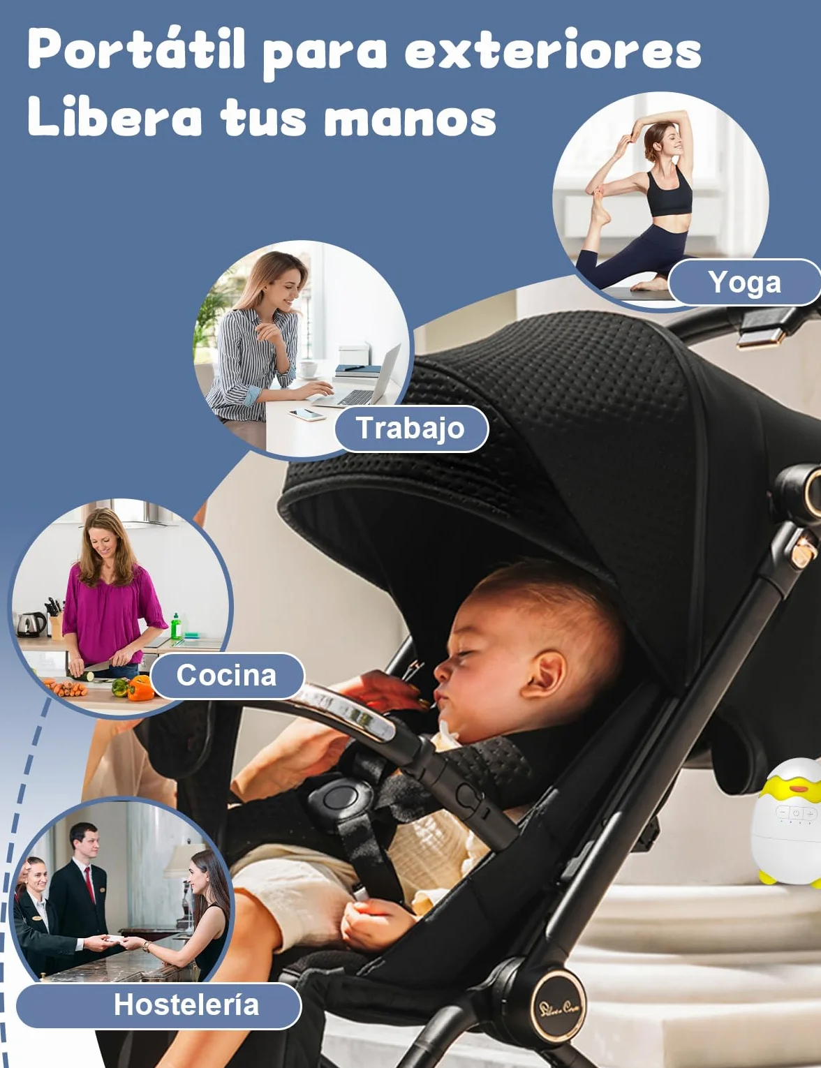 Robofun Baby Rocker-Diseño original-Columpio Para Cochecito De bebé, Ayuda Para Dormir Para Bebés, Temporizador De 30-60-90 Minutos, 5 Niveles De Intensidad – para cochecitos - Rosa