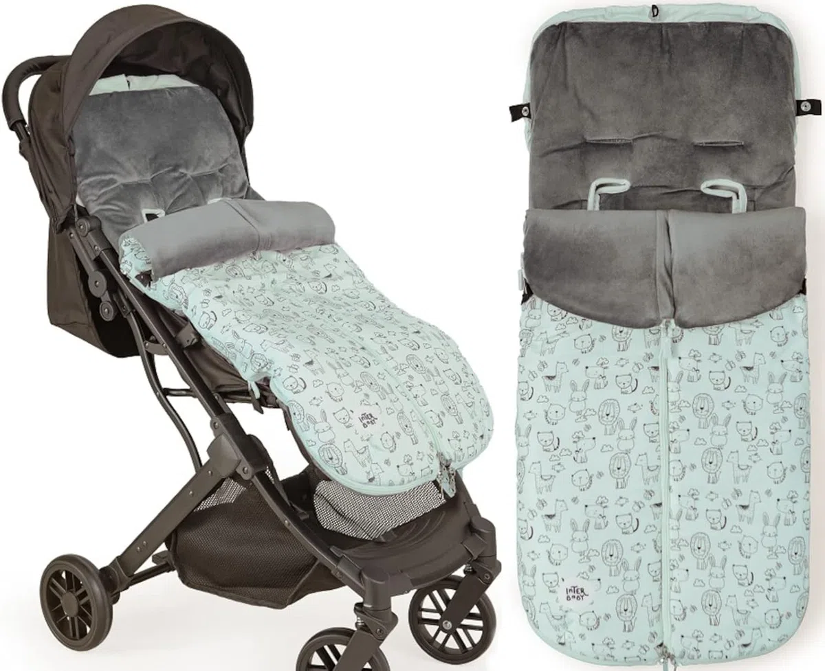 Saco Silla de Paseo Universal Saco Polar de Invierno, Desmontable con cremallera, Cabezal ajustable, transpirable e Impermeable Saco de Abrigo para bebé(Animales verde)