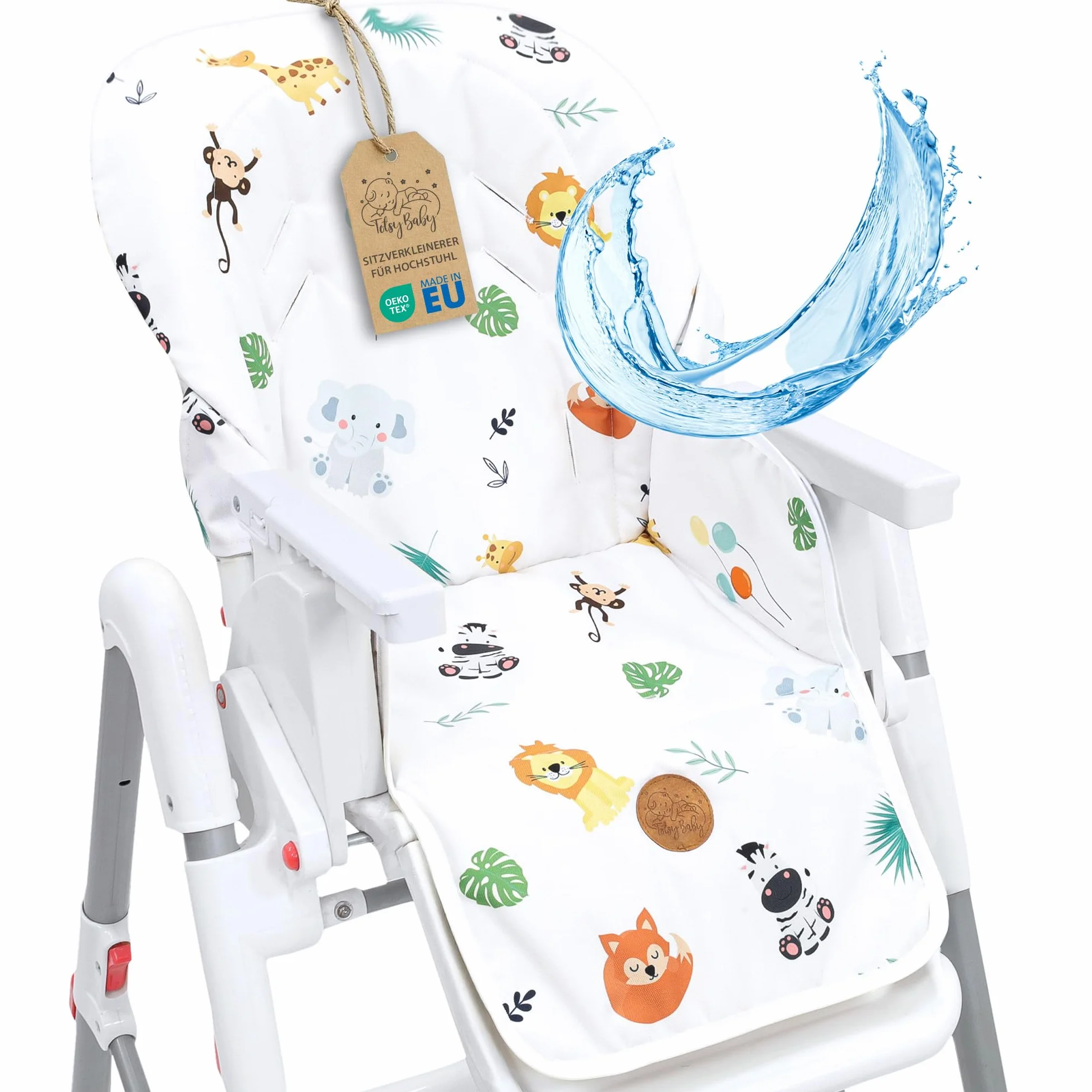 Funda trona universal - cojin para de tronas fundo silla para niños y niñas comer Cojín para silla infantil con revestimiento impermeable y estable certificado Oeko-Tex Safari