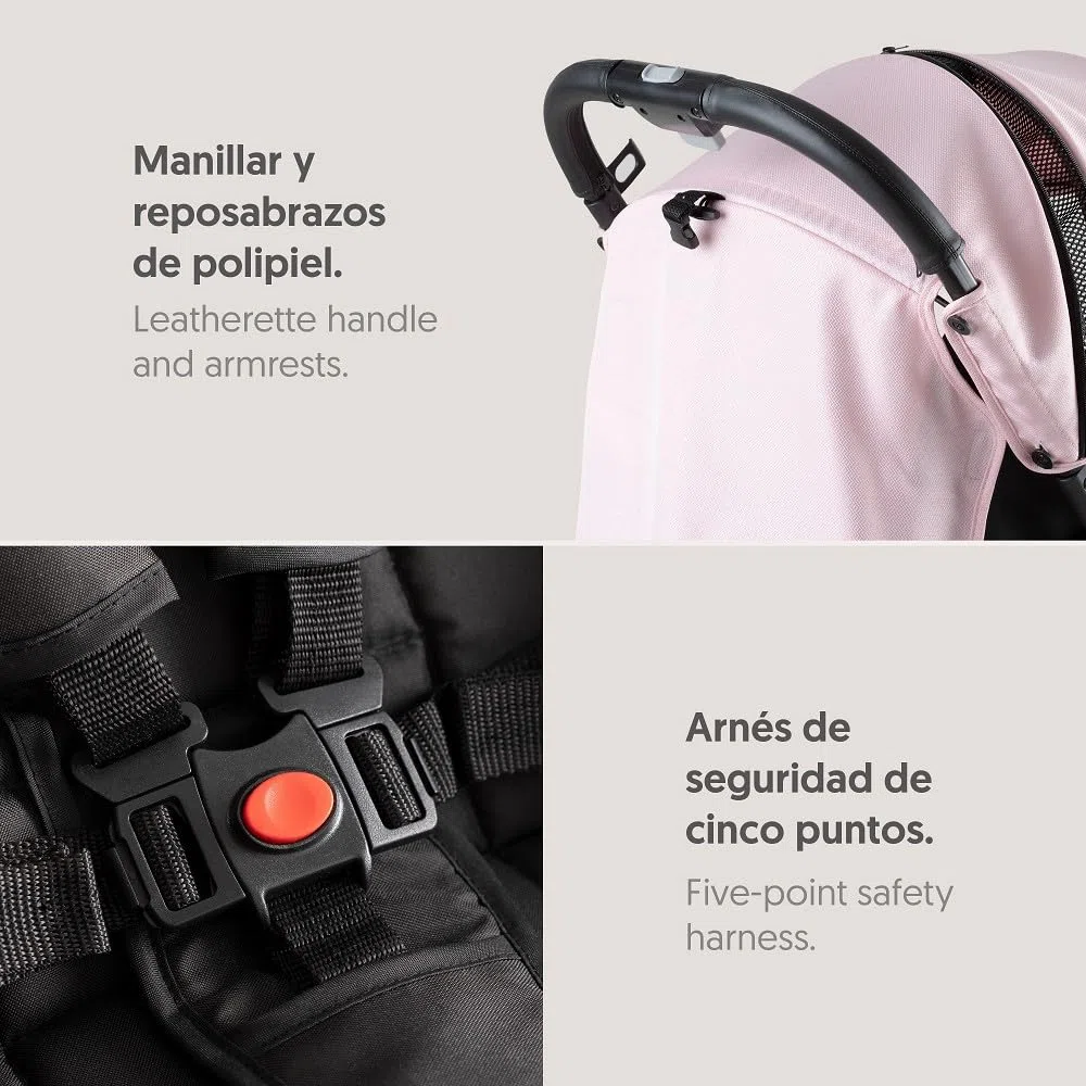 Interbaby Silla de Paseo Ligera y Compacta, Carrito Bebé Plegado Automático, hasta 22 kg, desde Nacimiento, Reclinable, Capota XXL, Suspensión, Cochecito Bebé Viaje Cabina (MIN SPACE PLUS Rosa)