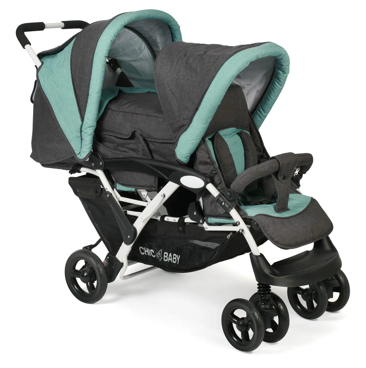 CHIC 4 BABY - Cochecito Doble Con Bolsa de Transporte y Protección Contra la Lluvia, Para Dos Niños, Gemelo, Tándem, de Bebé
