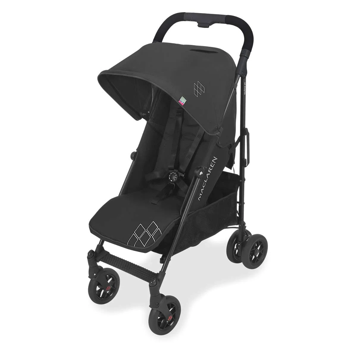 Maclaren Techno Arc silla de paseo tipo paraguas ligero, Para niños de recién nacidos hasta 25 kg, capota extensible con factor UPF 50+ y asiento reclinable, Accesorios incluidos, Negro