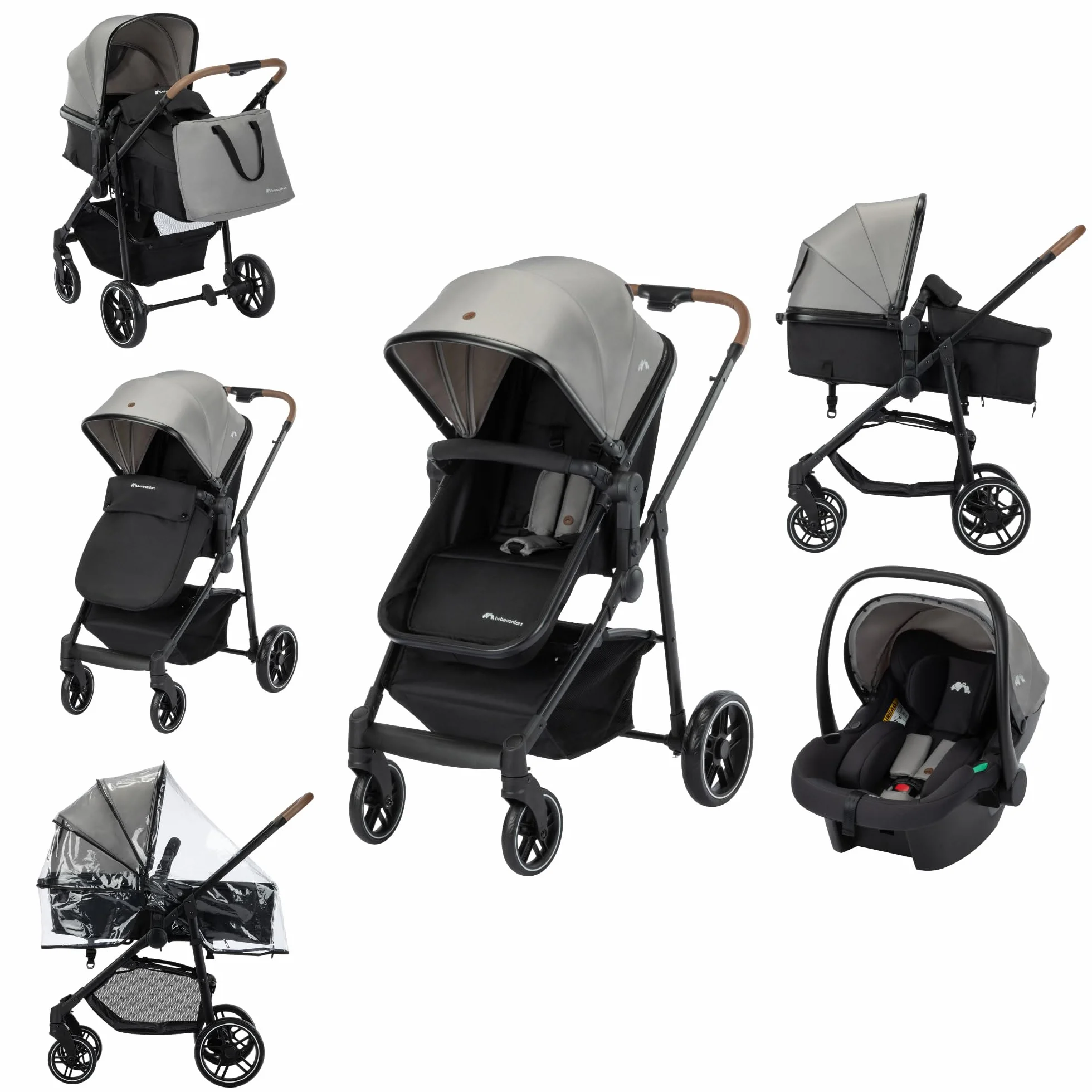 Bebeconfort Haze Trio Lux, Carrito Bebe 3 en 1 con Silla Coche Bebé i-Size, 0-4 Años Máx. 22 kg, Asiento 2 en 1 reversible, Reclinación Total, Plegado Compacto, Silla de Paseo Ligera, Tinted Grey