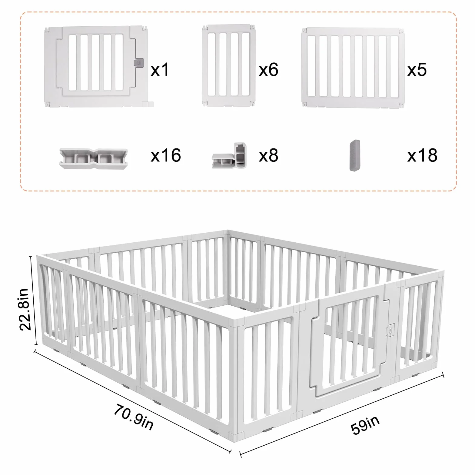 Gupamiga Parque Infantil Bebe 150 x 180 cm, Corralito para Niños y Niñas, Parque de Juegos para Bebe PLP-WL071-12