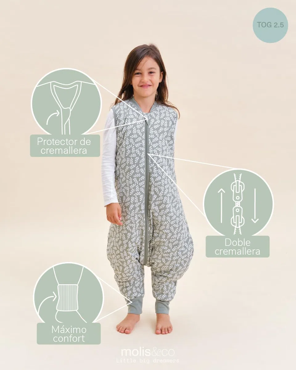 molis&co. Pijama Manta. 2.5 TOG. 2 años. Ideal para Entretiempo e Invierno. Green Garden. 100% algodón.