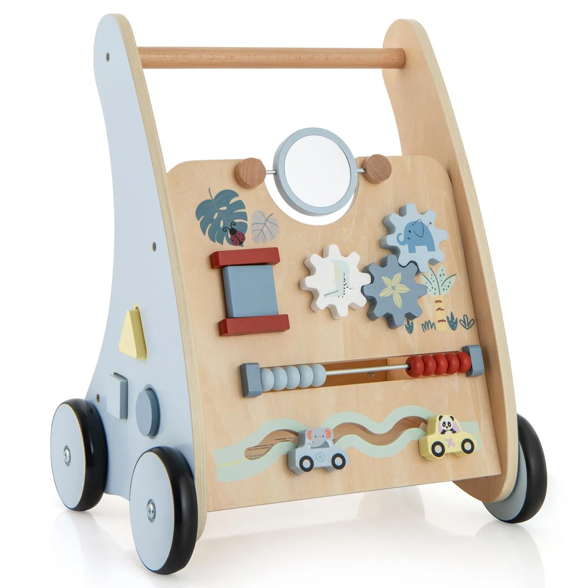 COSTWAY Andador Bebés de Madera, Andador de Aprendizaje para Empujar de Actividades Múltiples, Juguetes de Actividad con Almacenamiento, Juguete para Caminar para Niños