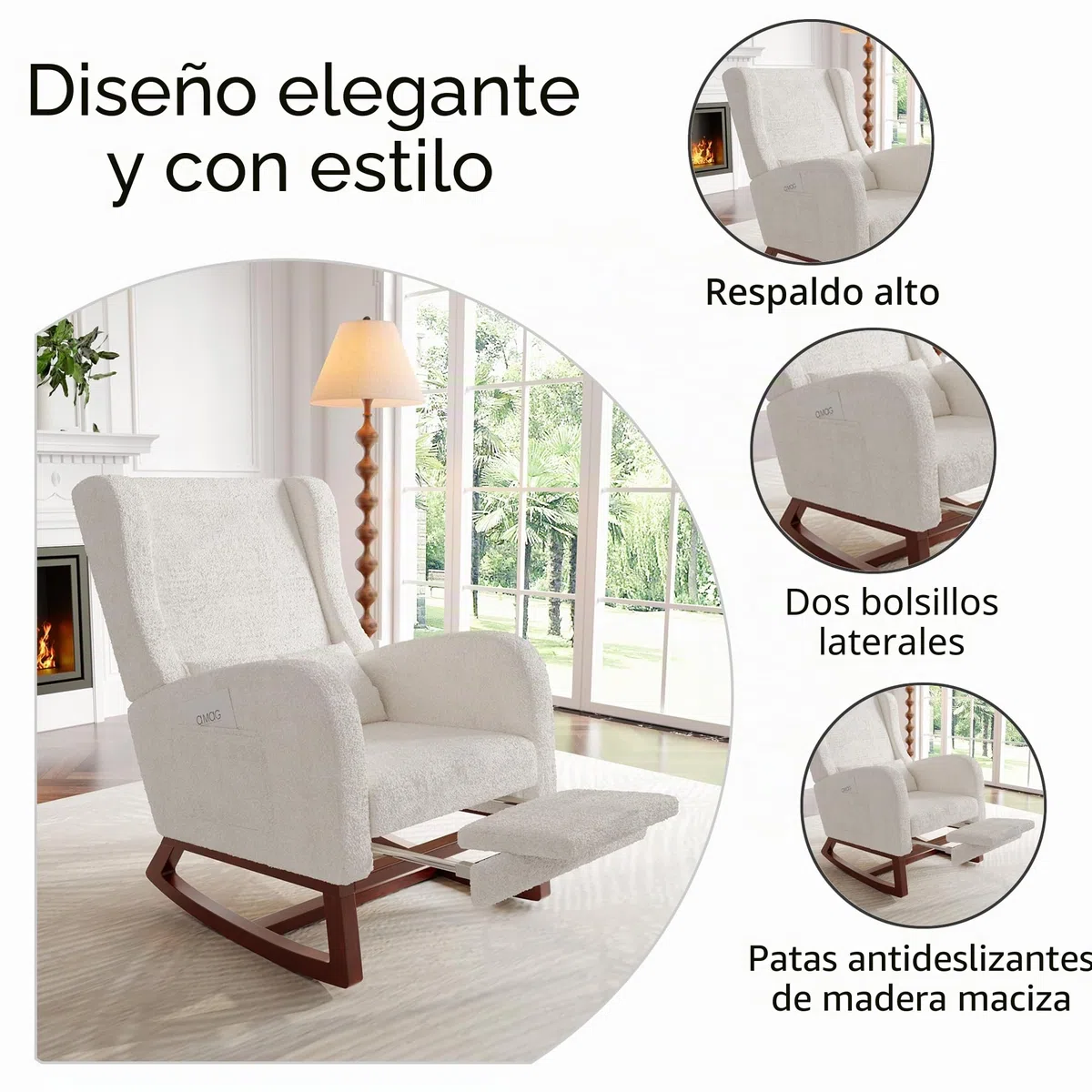 Mecedora, silla de lactancia, mecedora con reposapiés y bolsillo lateral, silla de lactancia, cómoda silla de lectura con reposabrazos, silla acolchada para salón o dormitorio