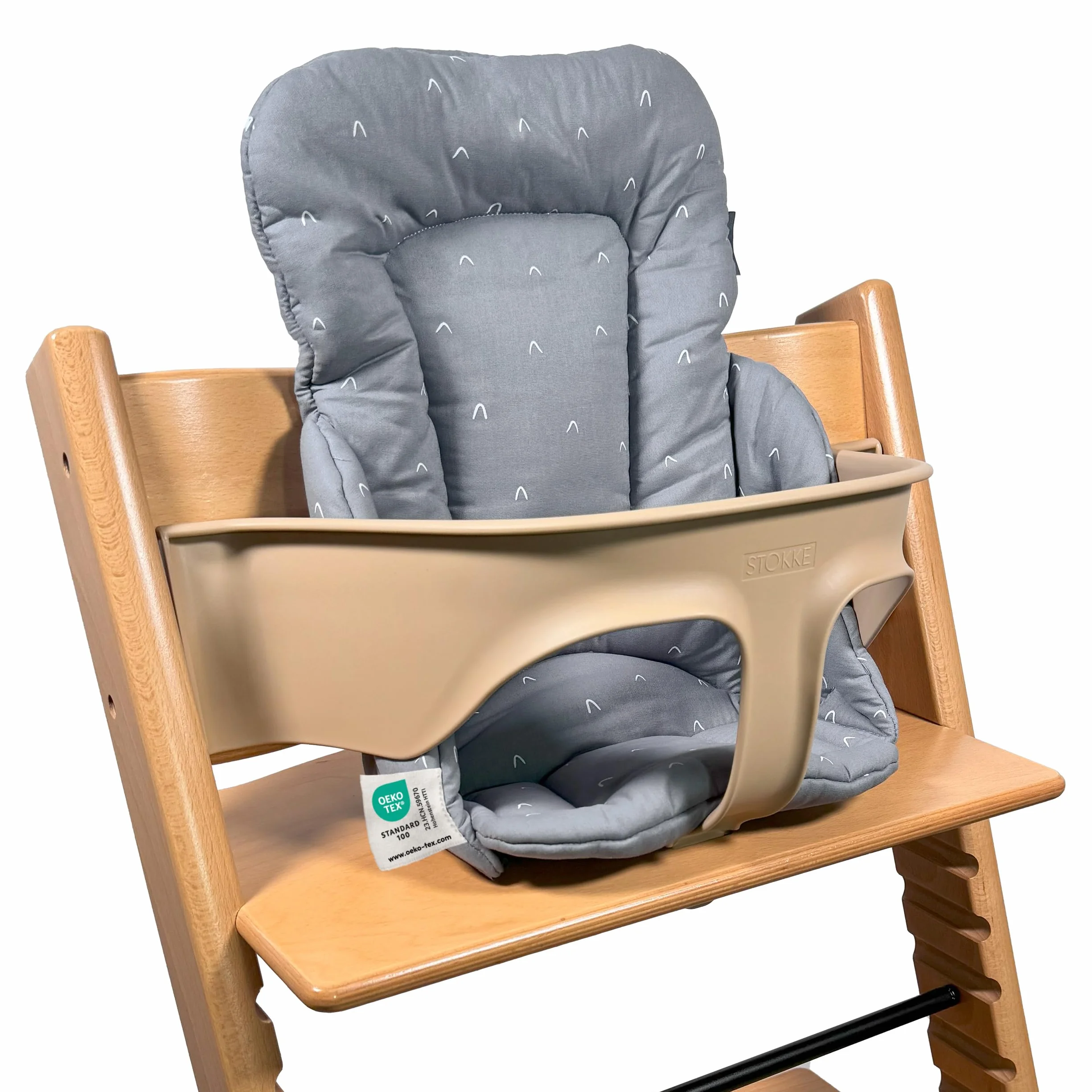 LaLoona Reductor para Trona Bebe Stokke Tripp Trapp, Cojin Trona Madera Algodón, Reductor de Asiento para Trona Evolutiva OEKO-TEX 100, No Irrita la Piel, Lavable - Gris