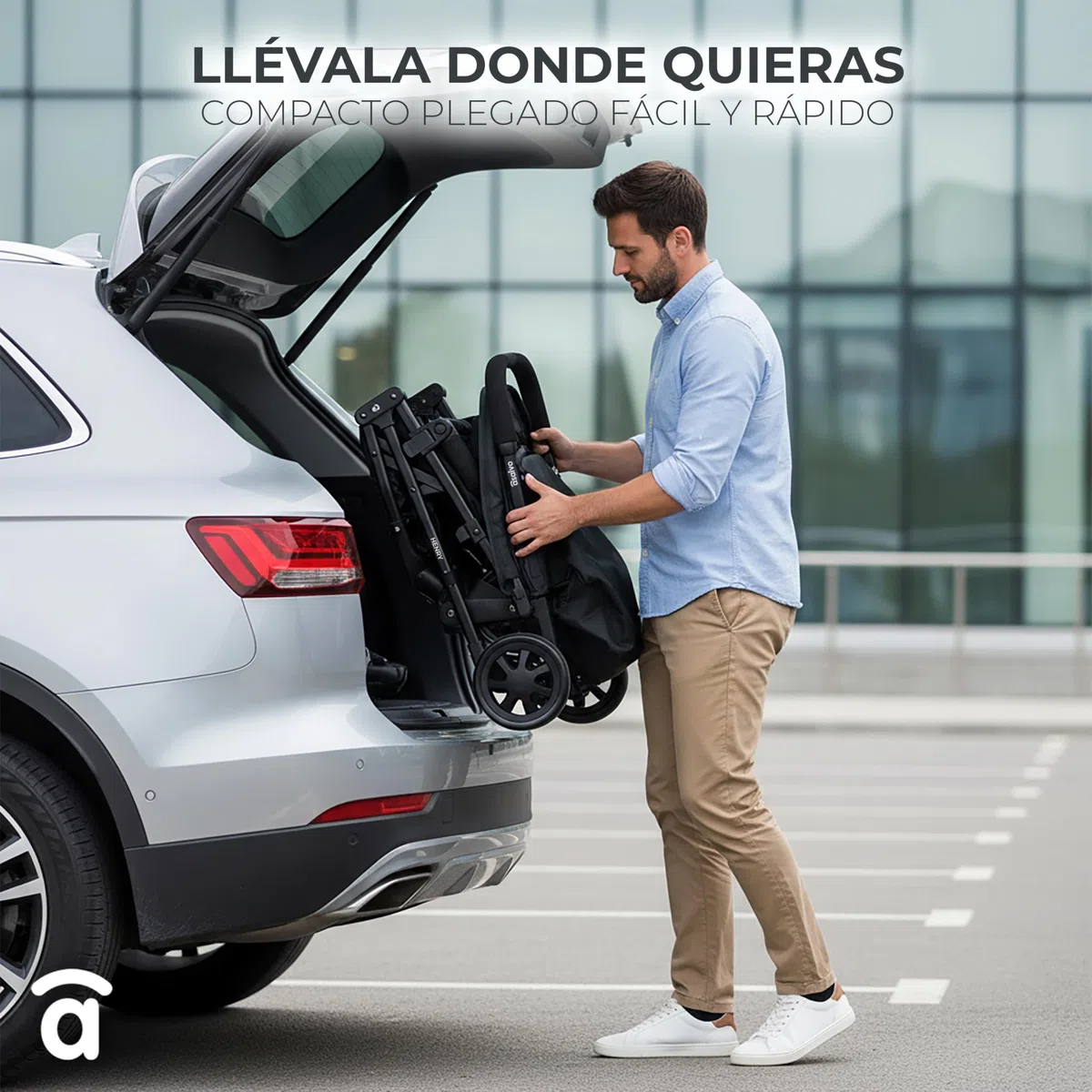 Silla de Paseo Doble para Gemelos o Hermanos, Ligera, Reclinable y Plegable con Capotas y Freno Trasero – Asalvo DOUBLE HENRY Gris