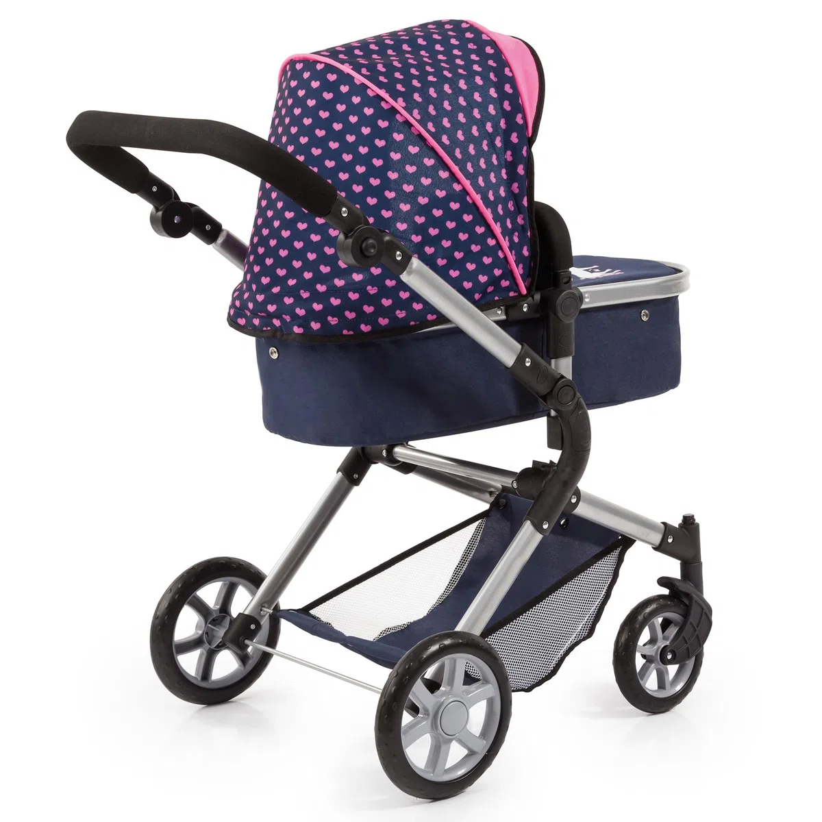 Bayer Design 18154AA cochecito para muñecas City Neo, carrito de muñeca, convertible en sillita paseo muñeco, altura regulable, plegable, con bolsa