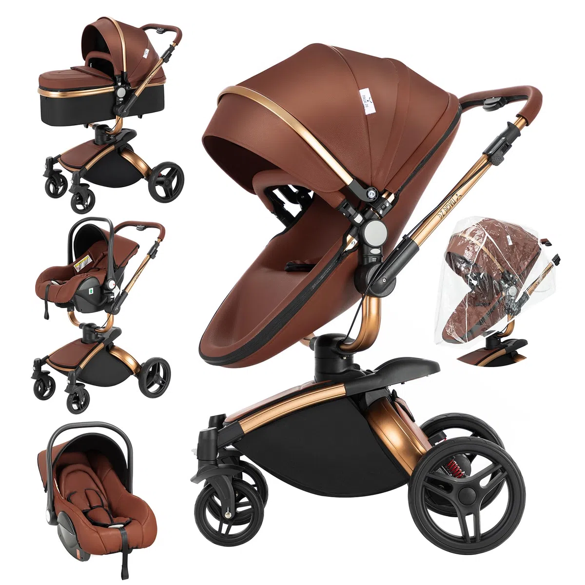 3 en 1 Sistema de Viaje Para Bebé 3 en 1 Cochecito de Paisaje Alto Carrito con Capazo Silla de Paseo Cochecito de Bebé Reclinable Cochecito Estándar Plegable de Recién Nacido (906 brown)