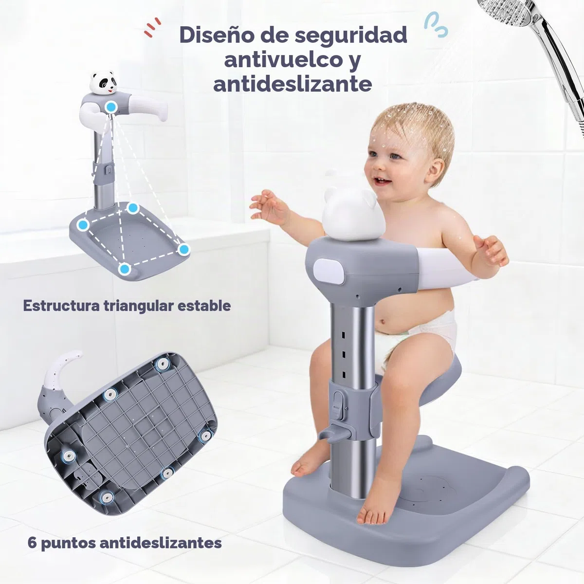 Soporte de baño y ducha para bebé - 6 Meses a 48 Años - Estante de ducha regulable en altura con Base Antideslizante y Asientos, Soporte Bebe Bañera para Niños Pequeños