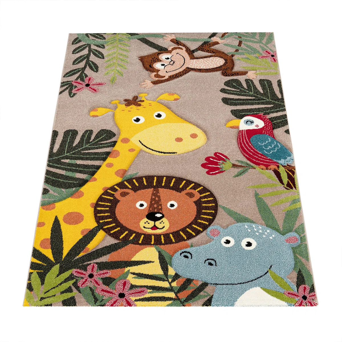 Paco Home Alfombra Habitación Infantil para Niños Motivo De Animales Y Selva Pelo Corto, tamaño:120x170 cm, Color:Beige