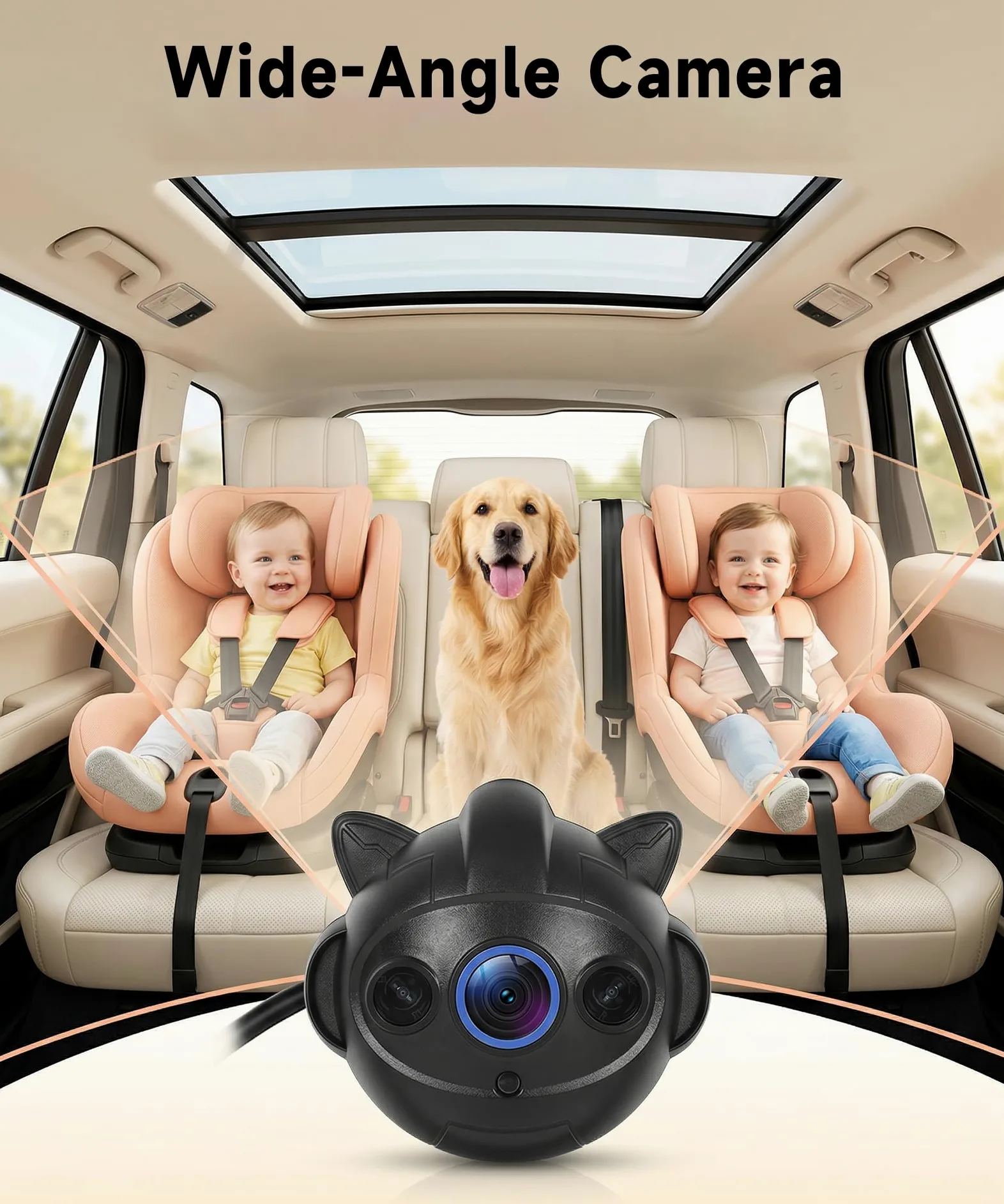 Rimoody Cámara de Coche para Bebé, Espejo de Coche para Bebés para el Asiento Trasero con 4,3 Pulgadas IPS Monitor, Visión Nocturna IR, Manos Libres y Música Bluetooth, Iluminación de Siete Colores