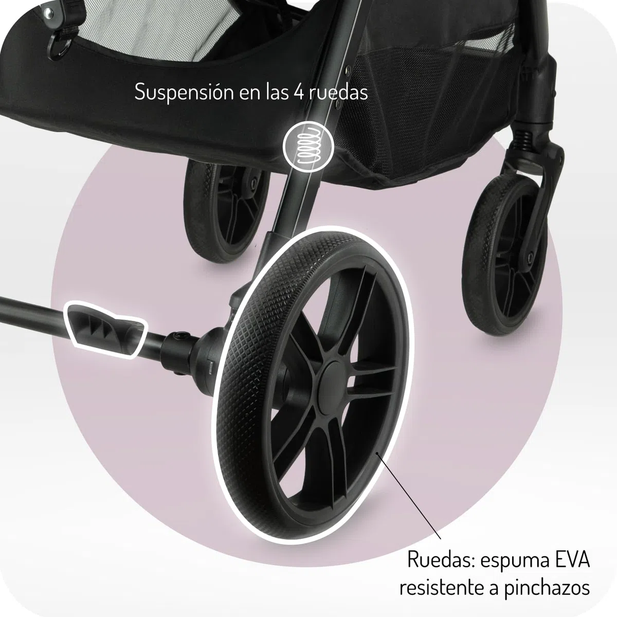 Silla de paseo MoMi CLARA a partir de 6 meses, hasta 22 kg de peso corporal, arnés de seguridad de 5 puntos, cubrepiernas, portavasos, cesta de compra, bolso, mosquitera, protector de lluvia