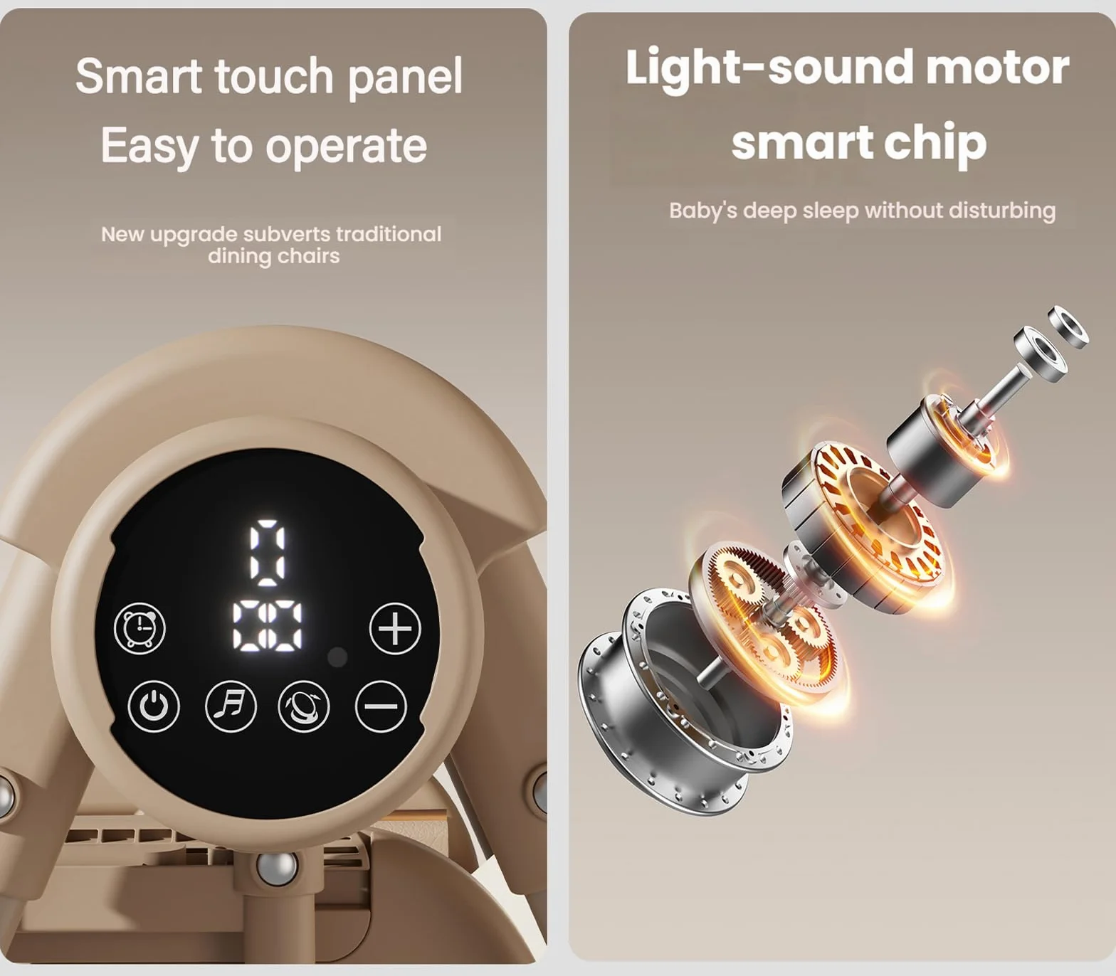 MoLi Eléctrico Bluetooth Inteligente Cuero PU Trona Bebe, Tronas con Función de Balanceo, Regulable Tronas Plegable, Trona Bebe Bandeja Extraíble de Doble Capa (E8121 Khaki)