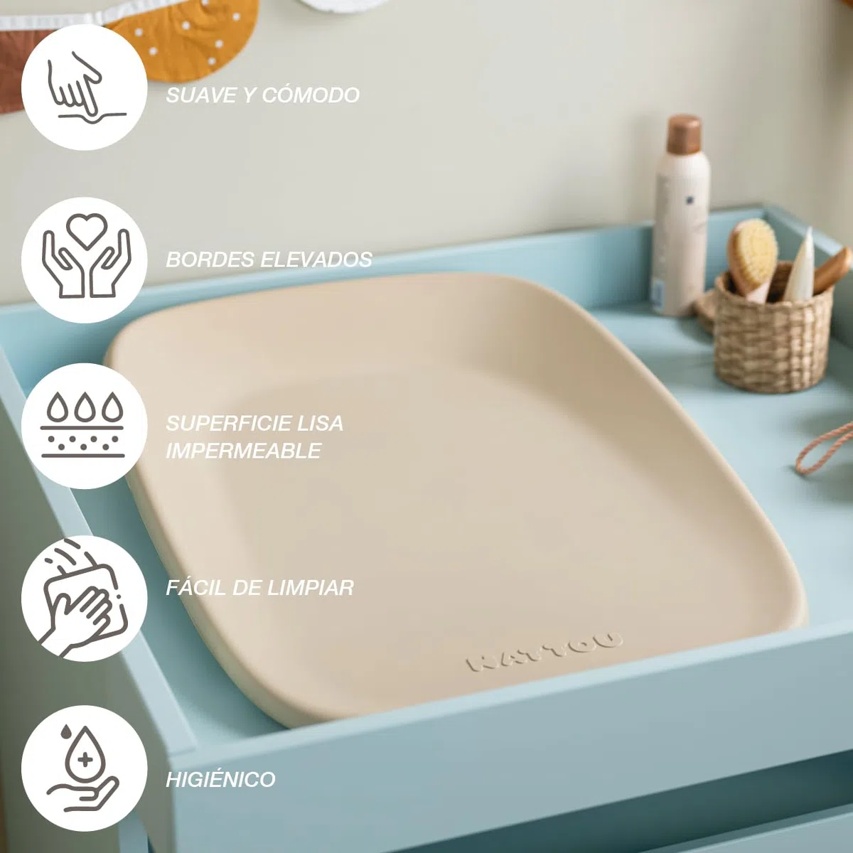 Nattou Cambiador bebe - Softy Cambiador silicona bebe de suave espuma de PU - Lavable - 50 x 70 cm - Gris