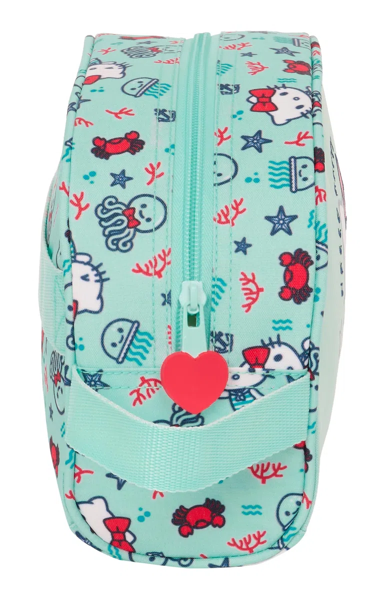 Safta Hello Kitty Sea Lovers - Neceser Grande Niño, Neceser Infantil, Adaptable a Carro, Ideal para Niños de 5 a 14 Años, Cómodo y Versátil, Calidad y Resistencia, 26x16x9 cm, Color Turquesa