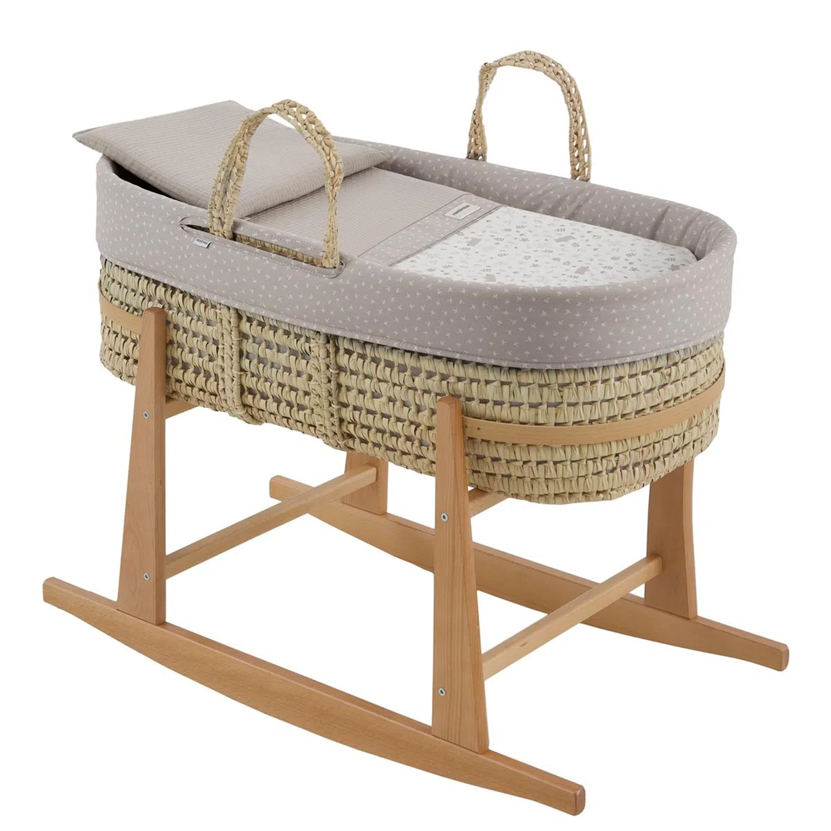 Cambrass-moisés para bebé con Soporte de Madera-capazo de Palma para los Primeros Meses del bebé-moisés de Mimbre con Asas para facilitar su traslado - Abete Beige/Natural 39x80x25 Cm