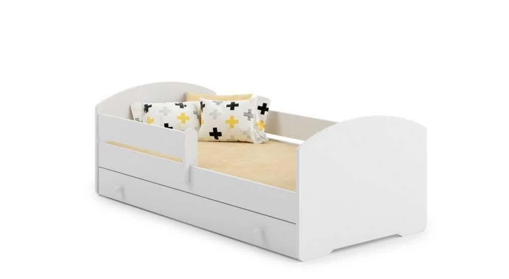 KOBI Cama Niño LUK Blanco 180x80 | Una cama para una habitación infantil y adolescente | Cajón, barrera de seguridad y colchón Incluido |