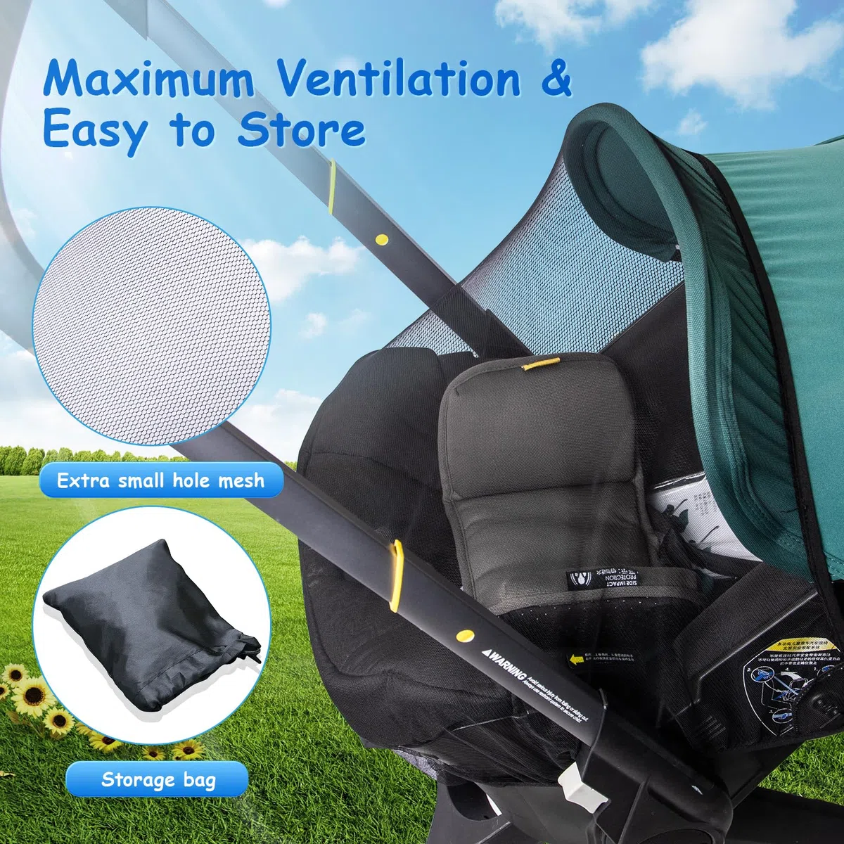 Mosquitera para cochecito, compatible con cochecito Doona y asiento de coche, calidad premium, lavable a máquina, accesorios Stoller, transpirable, fácil de almacenar (con una bolsa de