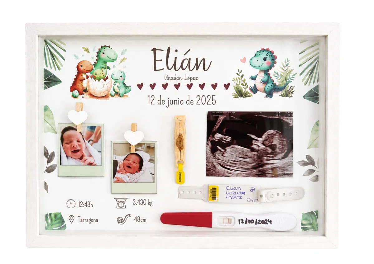 Marco Personalizado Guarda Recuerdos Nacimiento Bebé, Dinosaurios, Regalo nacimiento, Natalicio, Caja nacimiento