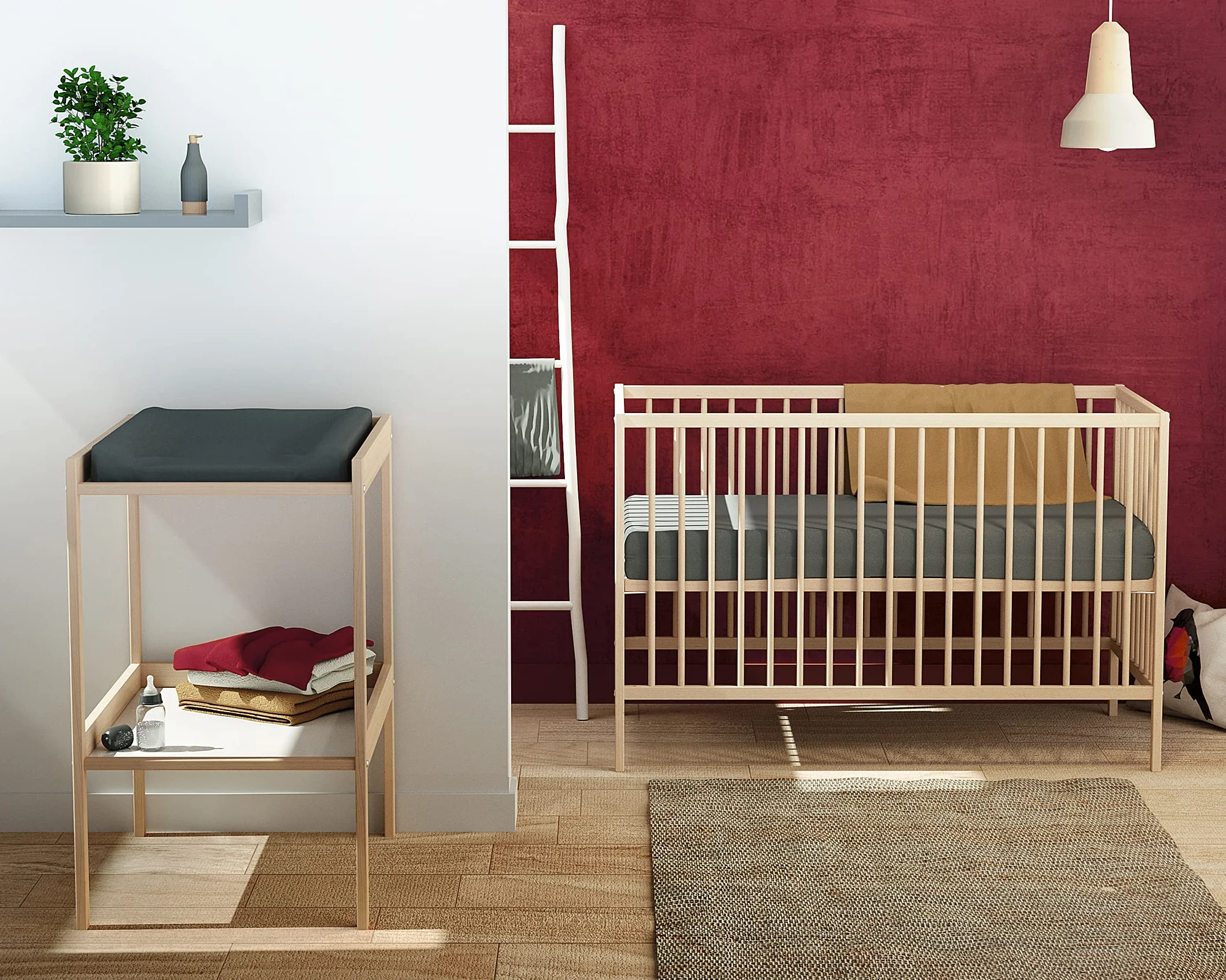 WEBABY - Cambiador madera con 1 estante Haya bruto