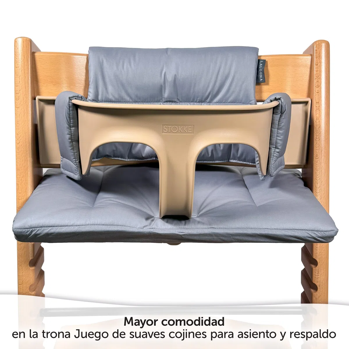LaLolleera Cojín Trona Evolutiva de Madera para Stokke Tripp Trapp, Impermeable, Lavable OEKOTEX Standard 100 - Gris Revestido
