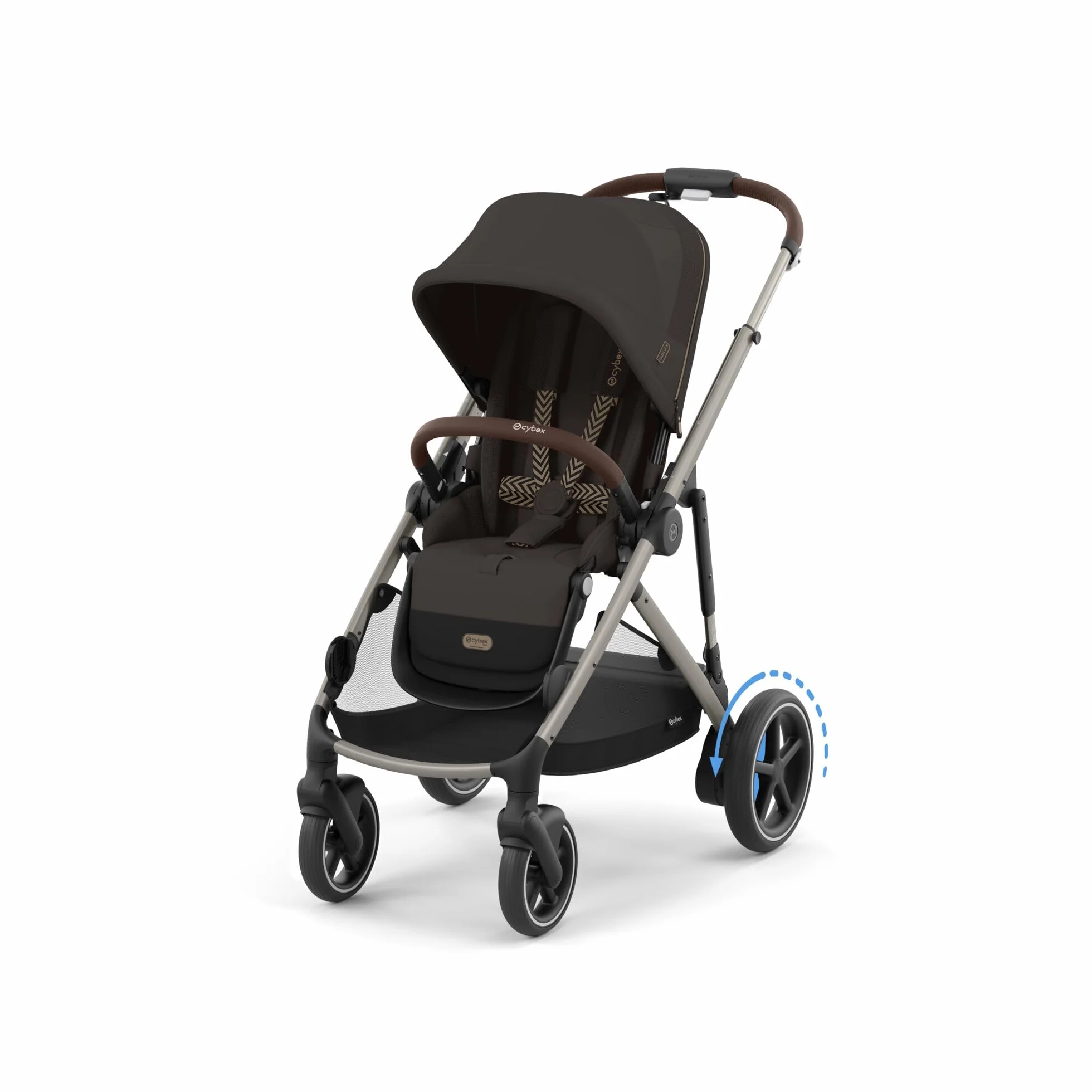 CYBEX Cochecito dorado e-GAZELLE S, máx. 22 kg (modo individual) / 2x 22 kg (modo dúo), sistema todo en 1 con accionamiento eléctrico y 20+ configuraciones, marrón chocolate