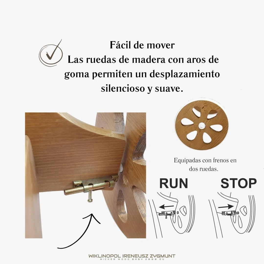 Wiklinopol Moisés de Mimbre para Bebé con Soporte de Madera y Ruedas Annabell – Cuna con Colchón y Ropa de Cama 5 Piezas Muselina Beige – Cochecito Natural para Recién Nacido