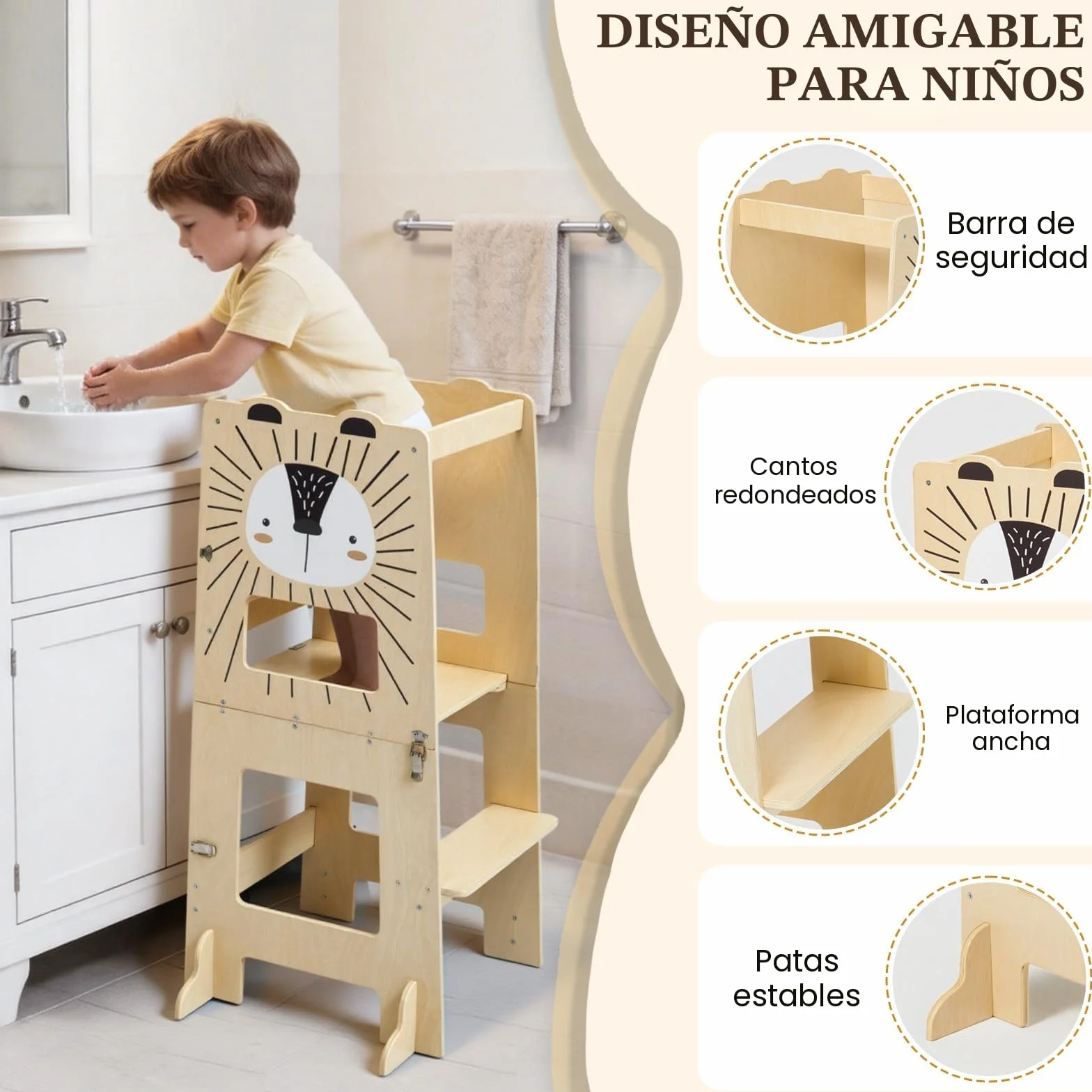 Labebe Torre de aprendizaje plegable Montessori 3 en 1 para niños a partir de 1 año