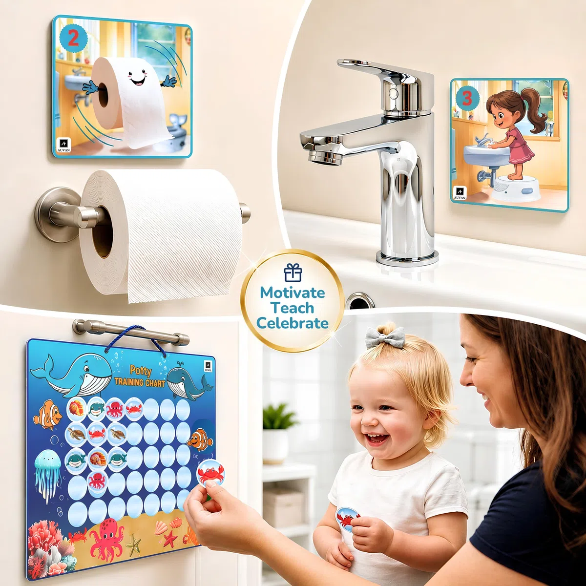 NUEVO Orinal 3 en 1: Orinal bebe, adaptador wc niños y taburete. Kit potty training para motivar el aprendizaje, con tabla de recompensas y accesorios. Orinales infantiles. Regalos para bebés.