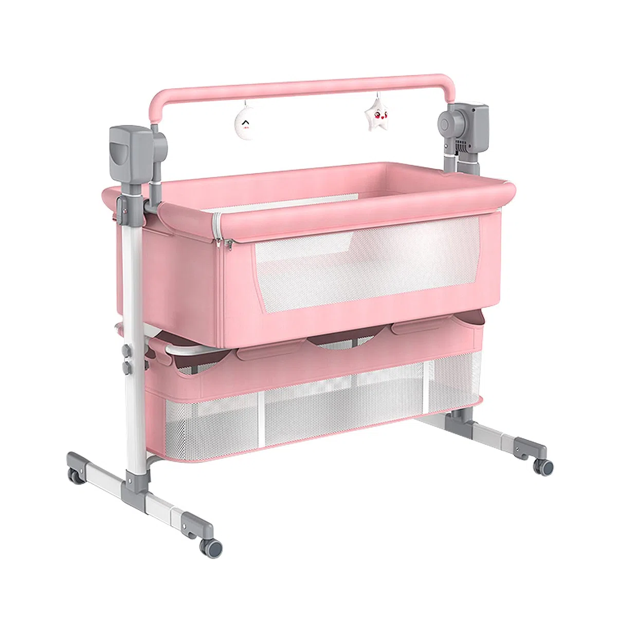 SteAnny Cuna Mecedora eléctrica para bebé, cunas mecedoras para recién Nacidos, Cuna para Dormir Junto a la Cama, Cuna portátil fácil de Plegar, Cama de Viaje Ajustable para bebé(Rosa)