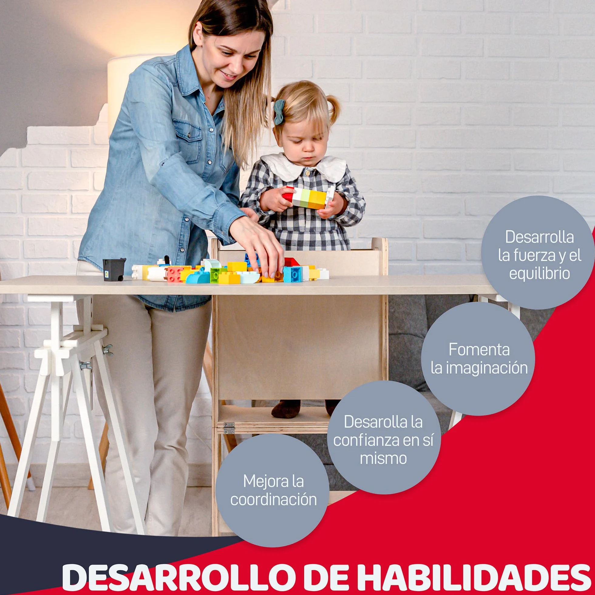 Torre Aprendizaje Montessori Plegable Convertible Mesa Silla Madera