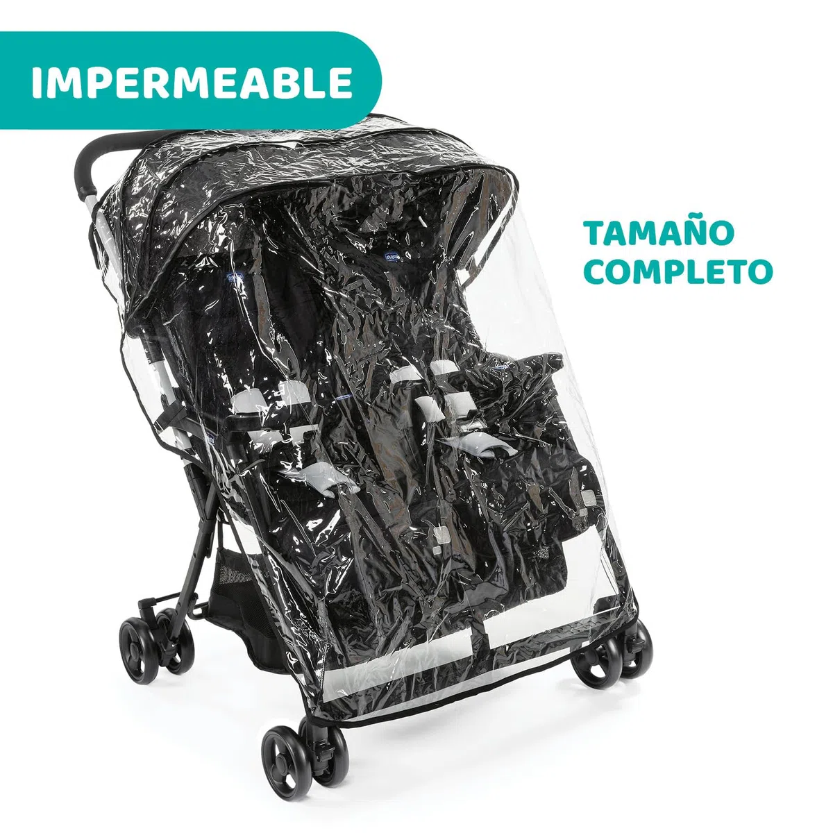 Chicco OHlalà Twin Silla de Paseo Gemelar desde 0 Meses hasta 15 kg para Gemelos y Hermanos, Cochecito Doble Reclinable y Plegable, Ligero, Plegado Compacto, Cubierta Lluvia - Color Negro