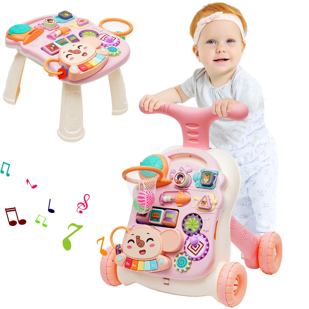 Andador Bebés, 3 en 1 Caminador Bebe de juguetes Montessori, Ruedas con velocidad regulable, Tablero de Juego Extraíble, Juguetes Educativos de 6 Meses en Adelante