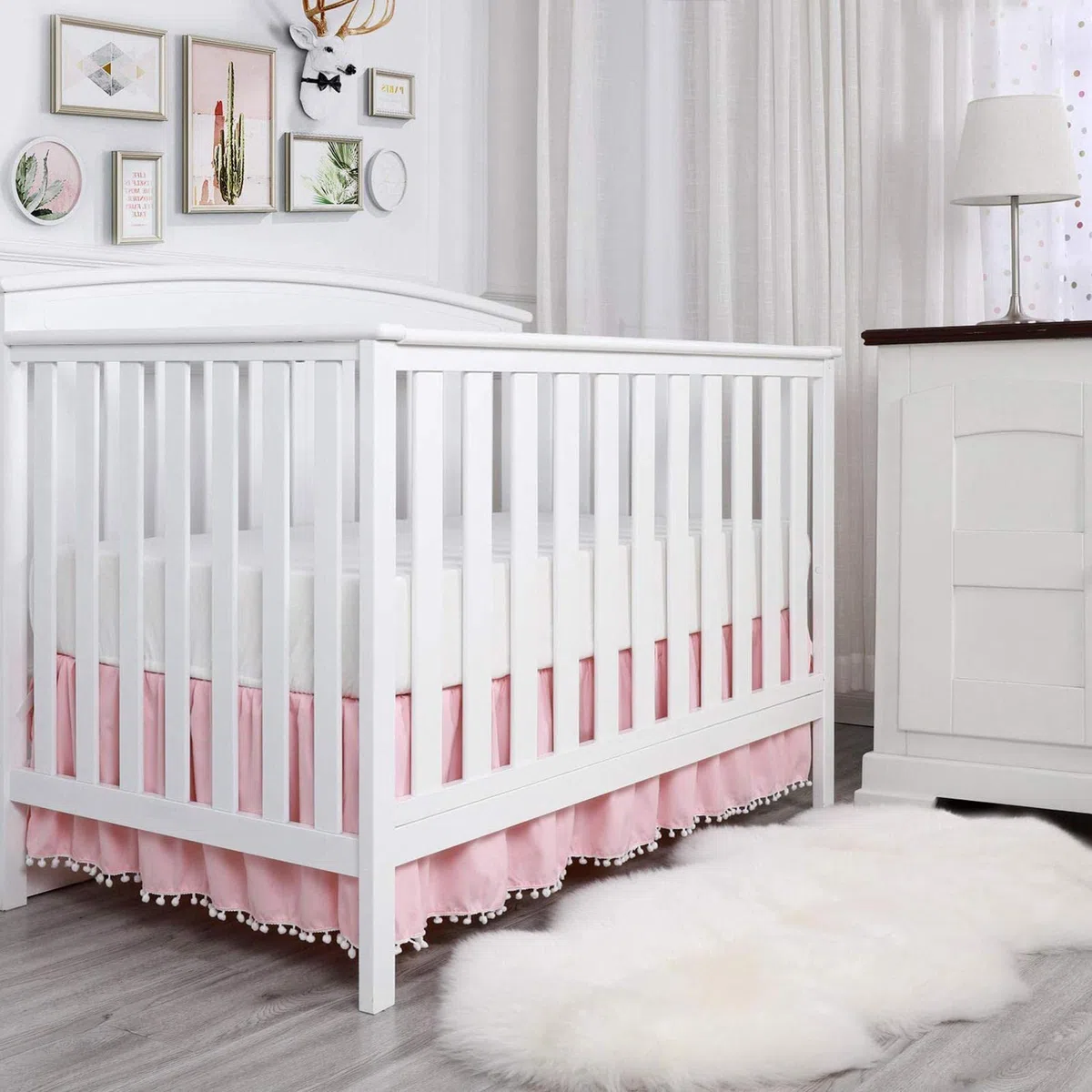 Cuna con Volantes,Faldas Cuna para niños pequeños | Microfibra para Cuna con Pompones para Llevar al bebé a la habitación del bebé cálida y acogedora para Dormir y soñar