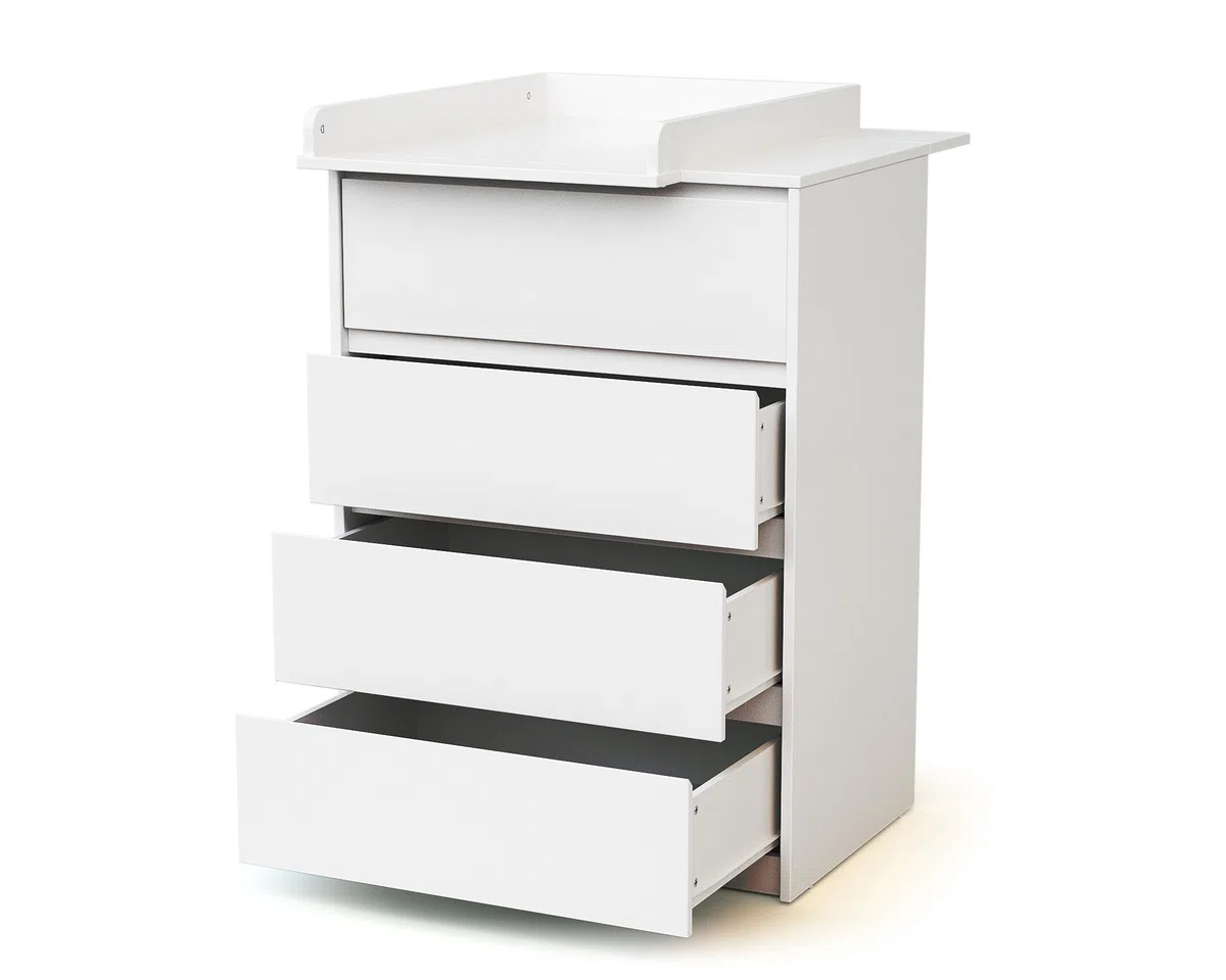 WEBABY - Cajonera bebé de 4 cajones con cambiador madera 50 cm UNO - Blanco