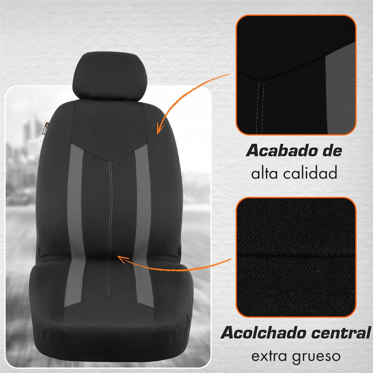 Upgrade4cars Fundas Asientos Coche Universales Negro Gris | Universal Funda de Asiento para Delantero y Trasero